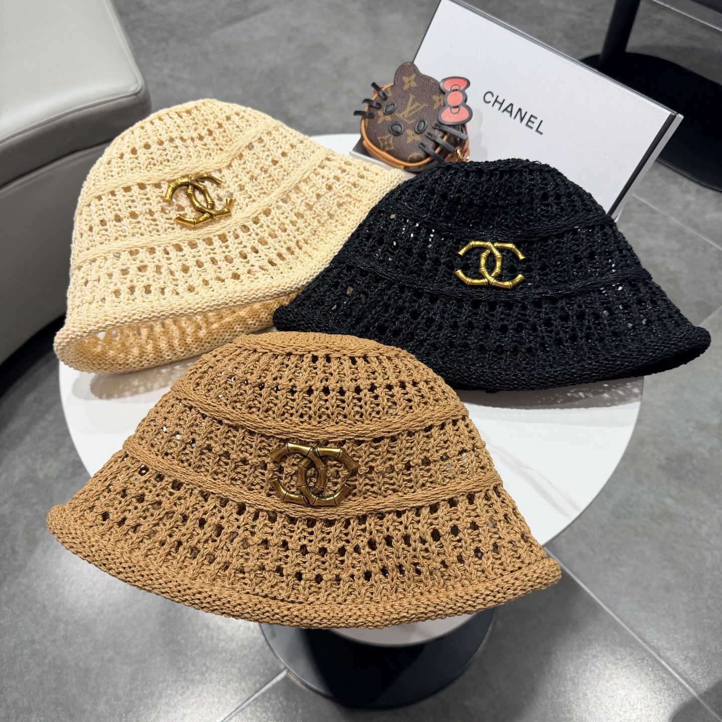 chanel2026新款甜美镂空渔夫帽女夏季透气百搭显脸小盆帽韩版休闲水桶帽