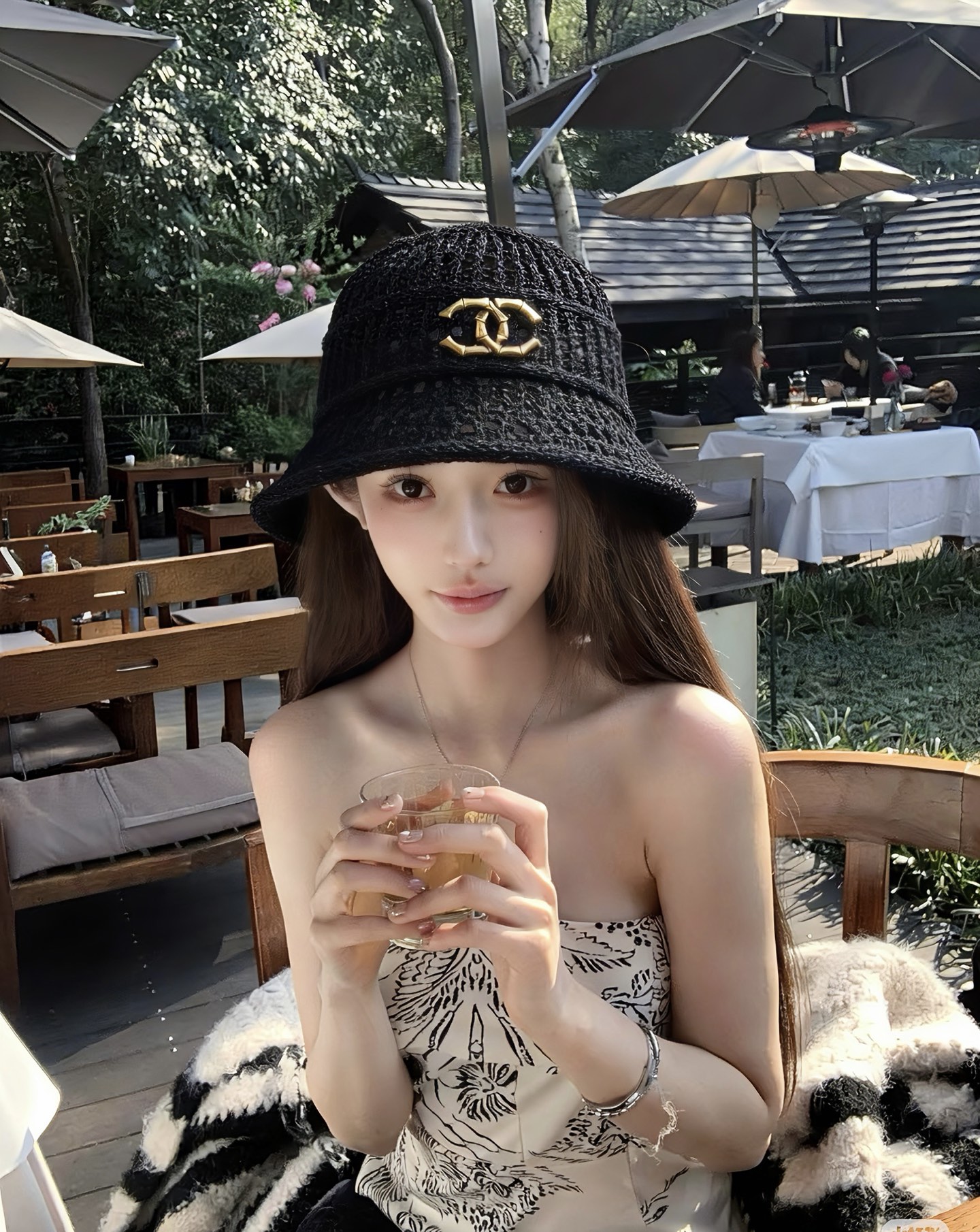 chanel2026新款甜美镂空渔夫帽女夏季透气百搭显脸小盆帽韩版休闲水桶帽