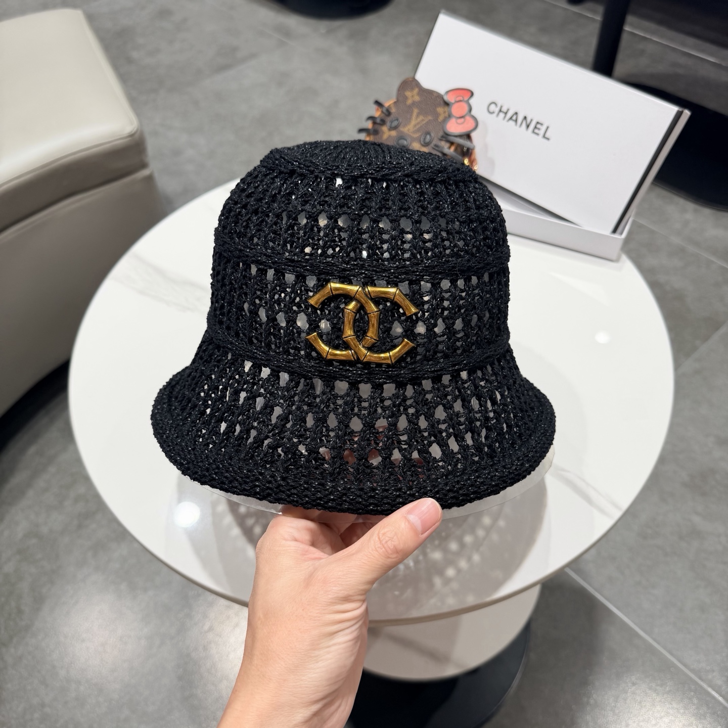 chanel2026新款甜美镂空渔夫帽女夏季透气百搭显脸小盆帽韩版休闲水桶帽