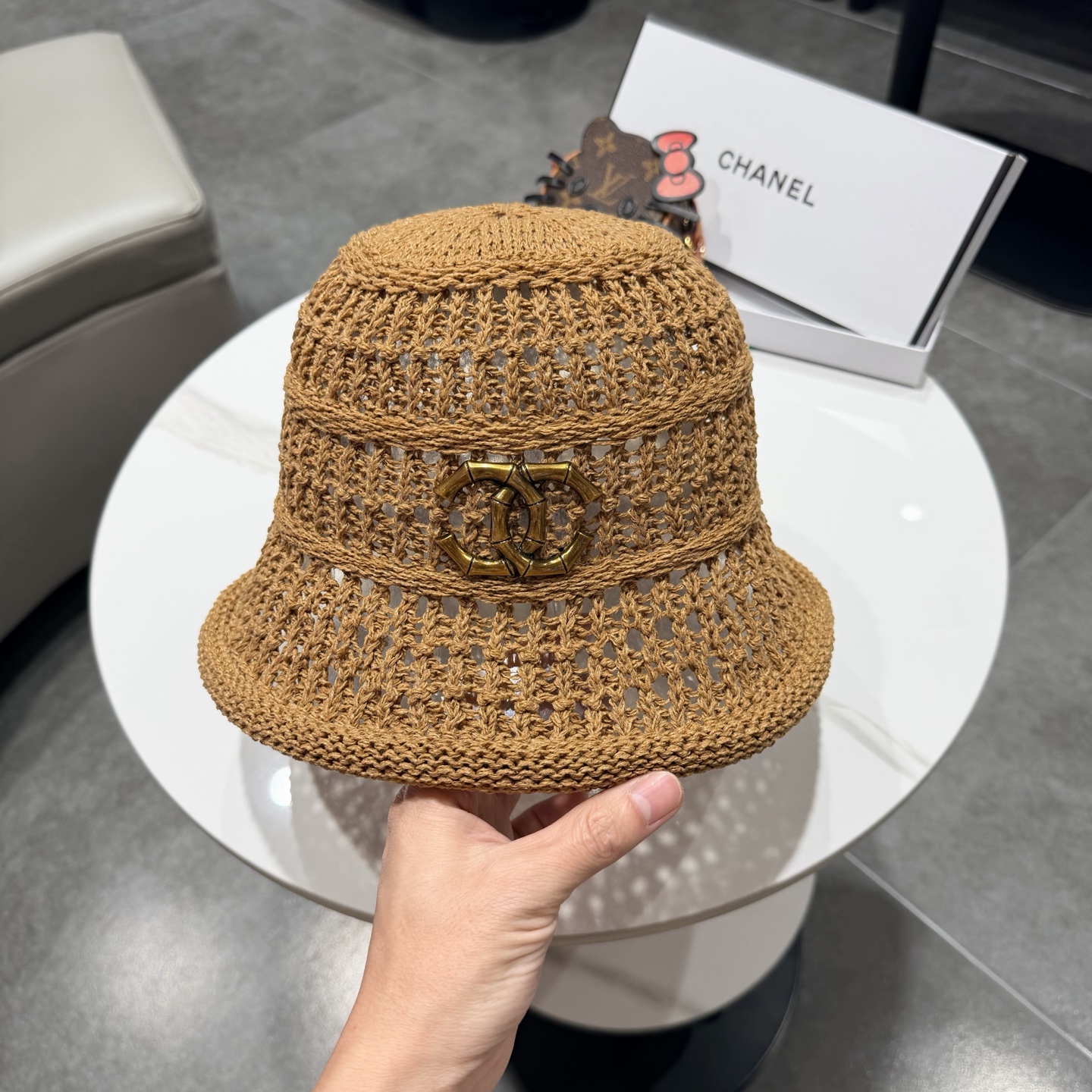 chanel2026新款甜美镂空渔夫帽女夏季透气百搭显脸小盆帽韩版休闲水桶帽