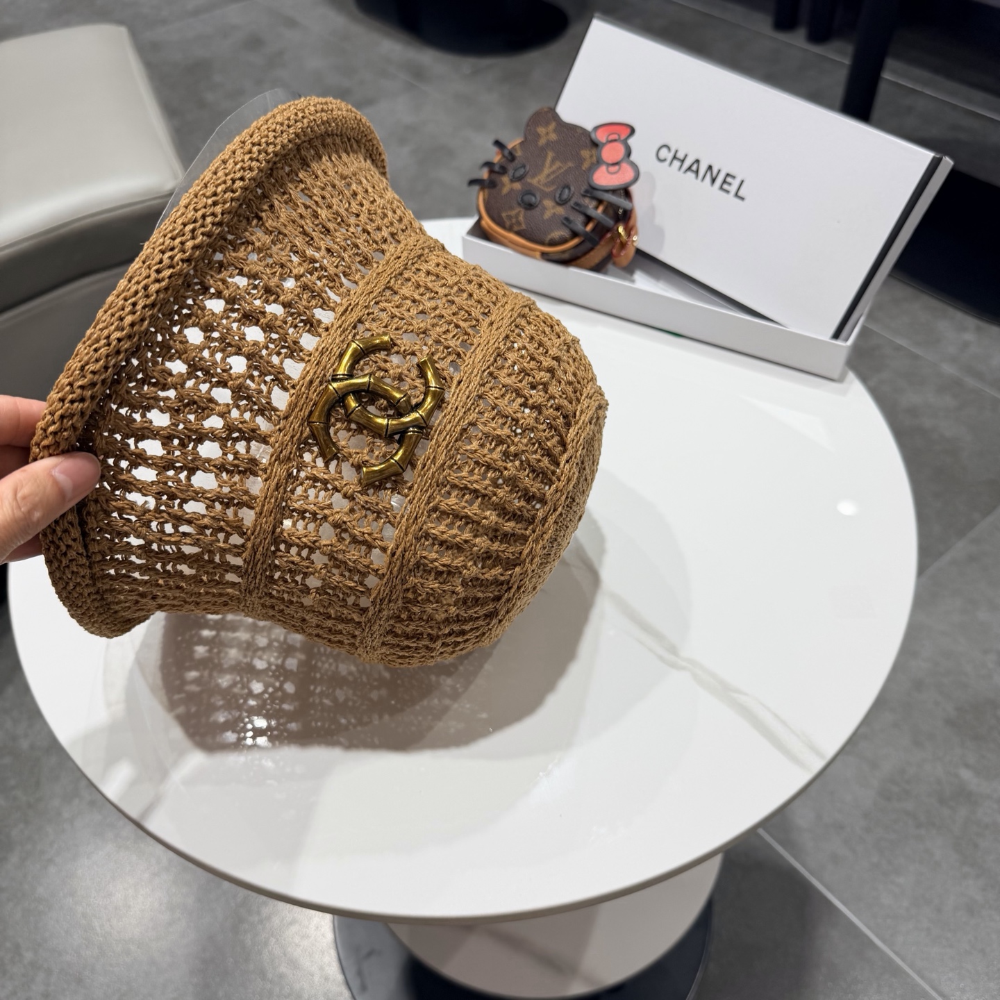 chanel2026新款甜美镂空渔夫帽女夏季透气百搭显脸小盆帽韩版休闲水桶帽