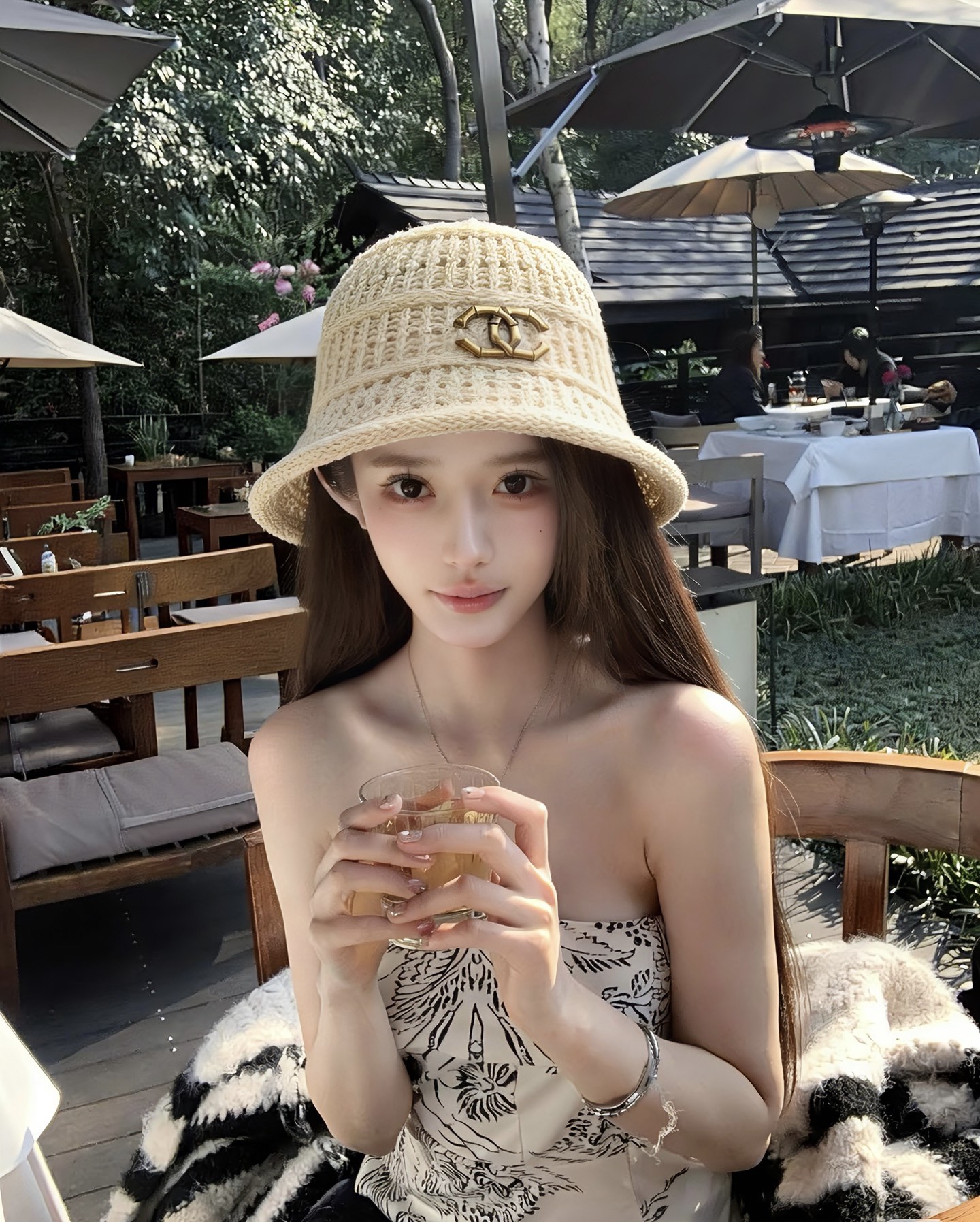 chanel2026新款甜美镂空渔夫帽女夏季透气百搭显脸小盆帽韩版休闲水桶帽