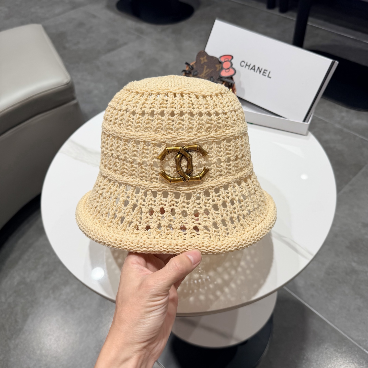 chanel2026新款甜美镂空渔夫帽女夏季透气百搭显脸小盆帽韩版休闲水桶帽