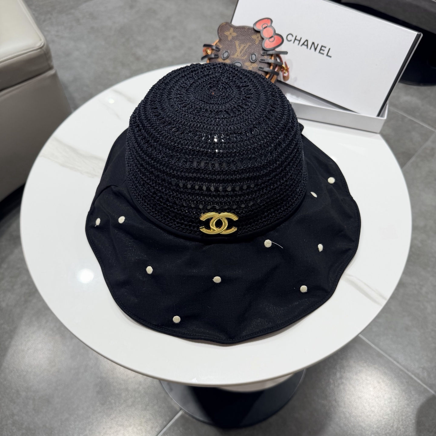 chanel设计高定定草手钩遮阳帽春夏遮阳帽女休闲渔夫帽草帽