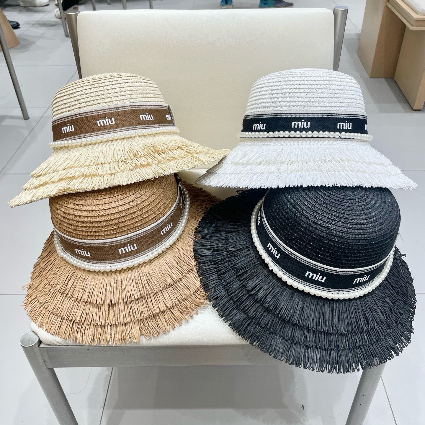 缪缪miumiu草帽，珍珠小礼帽，头围57cm