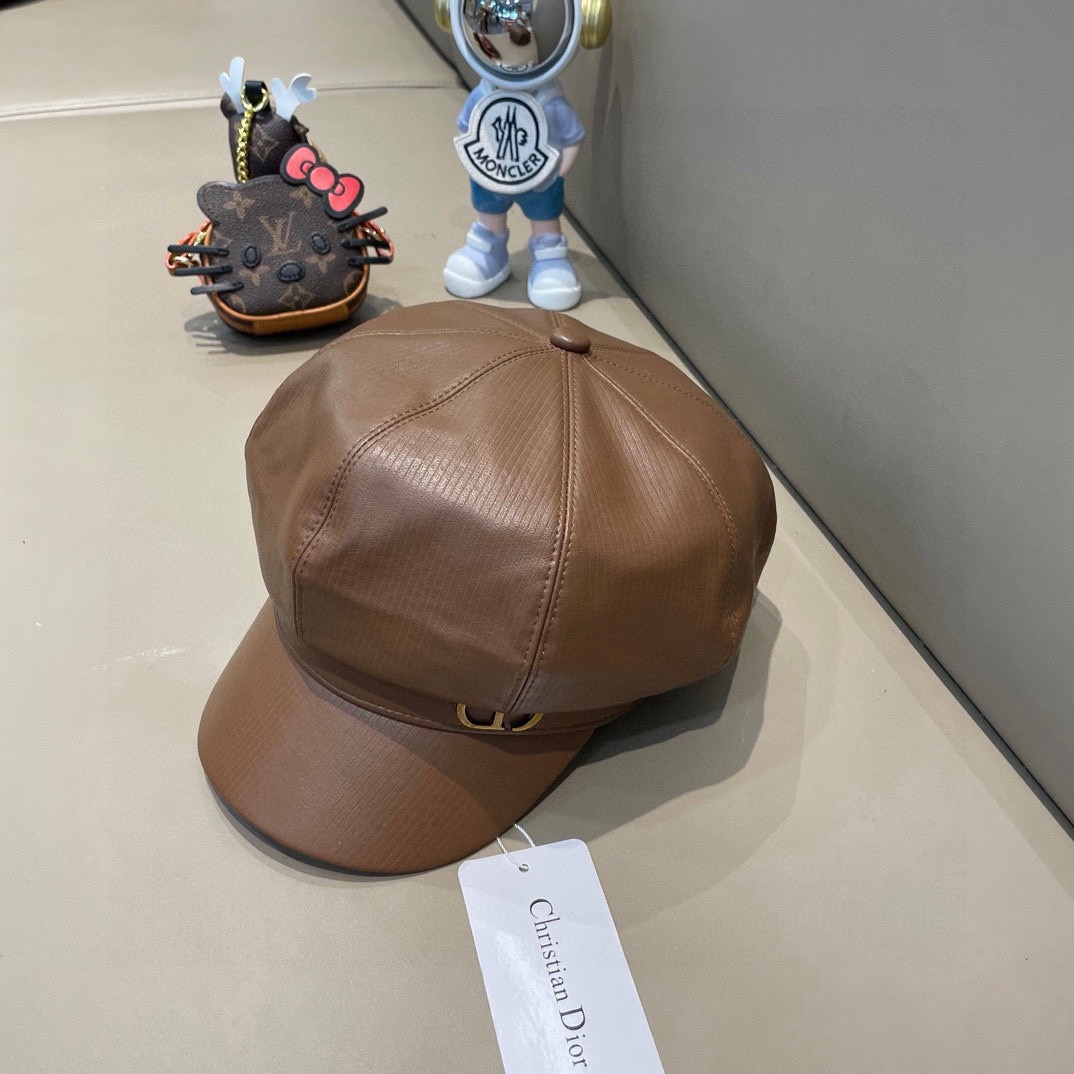 DIOR迪奥复古贝雷帽皮质八角帽女生大头围显脸小报童帽英伦风画家帽子男