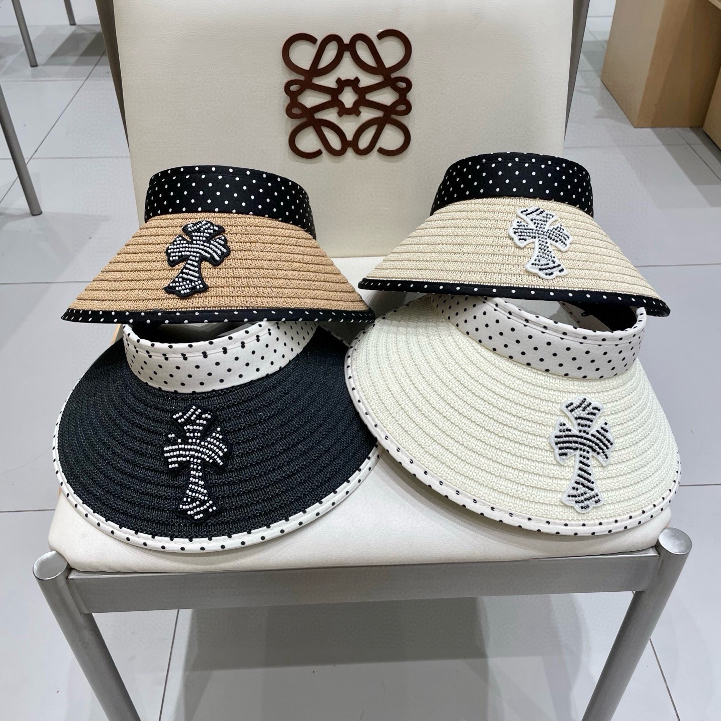 Chrome Hearts 2025新款波点草编空顶帽子女夏季大帽檐遮阳防晒帽防紫外线太阳帽