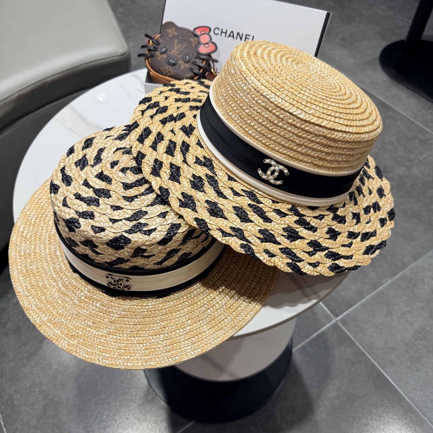 Chanel香奈儿麦秆草平顶礼帽，头围57cm