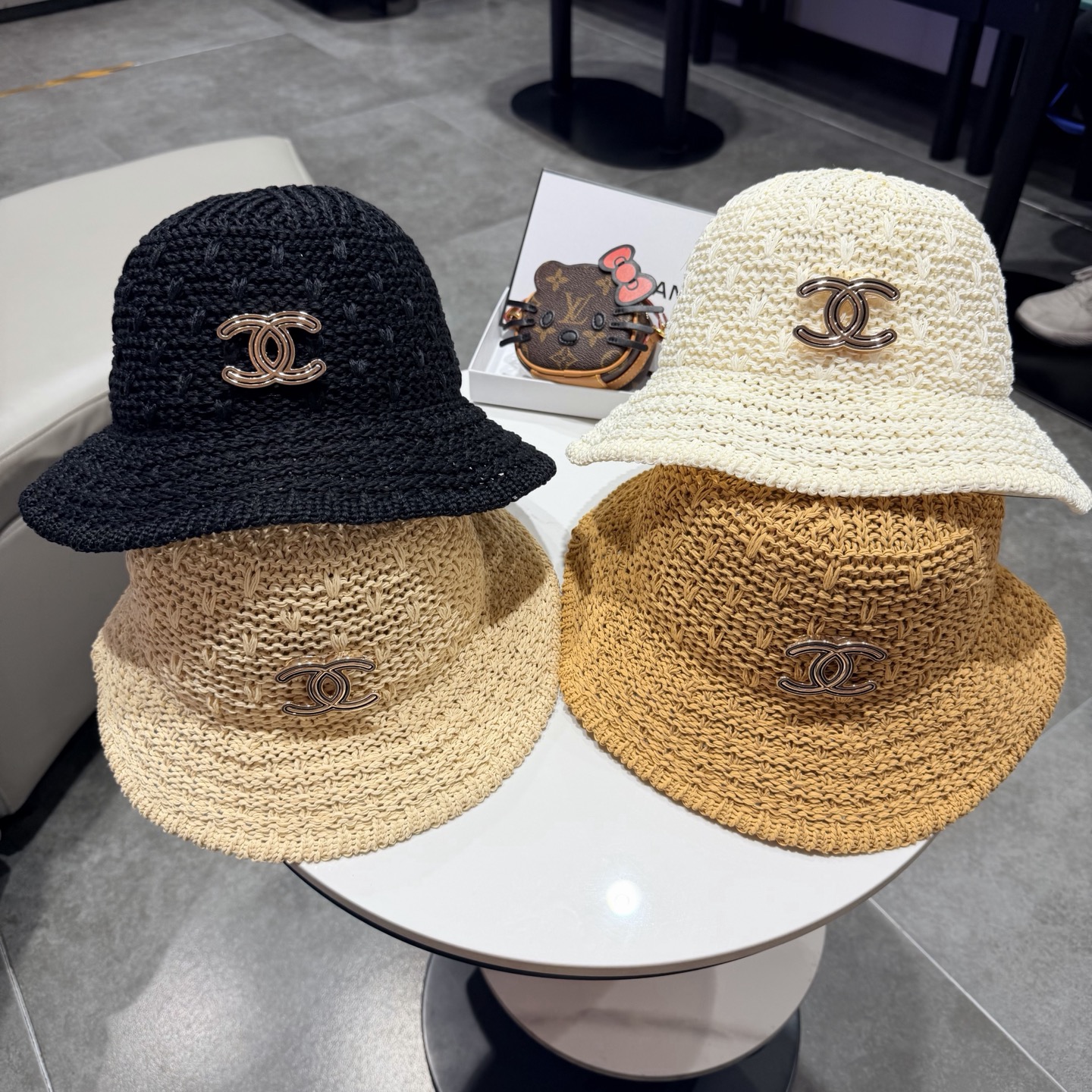chanel香奈儿镂空百搭休闲针织帽子女春夏季透气遮阳渔夫帽户外防晒盆帽潮