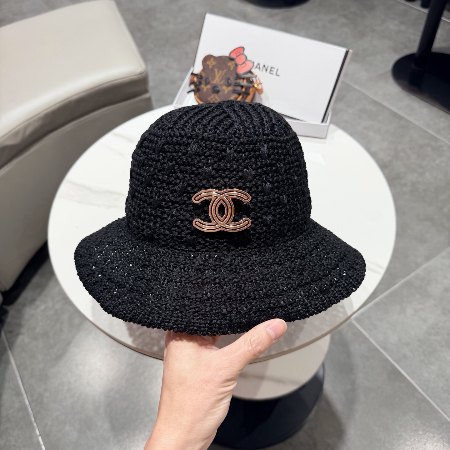 chanel香奈儿镂空百搭休闲针织帽子女春夏季透气遮阳渔夫帽户外防晒盆帽潮