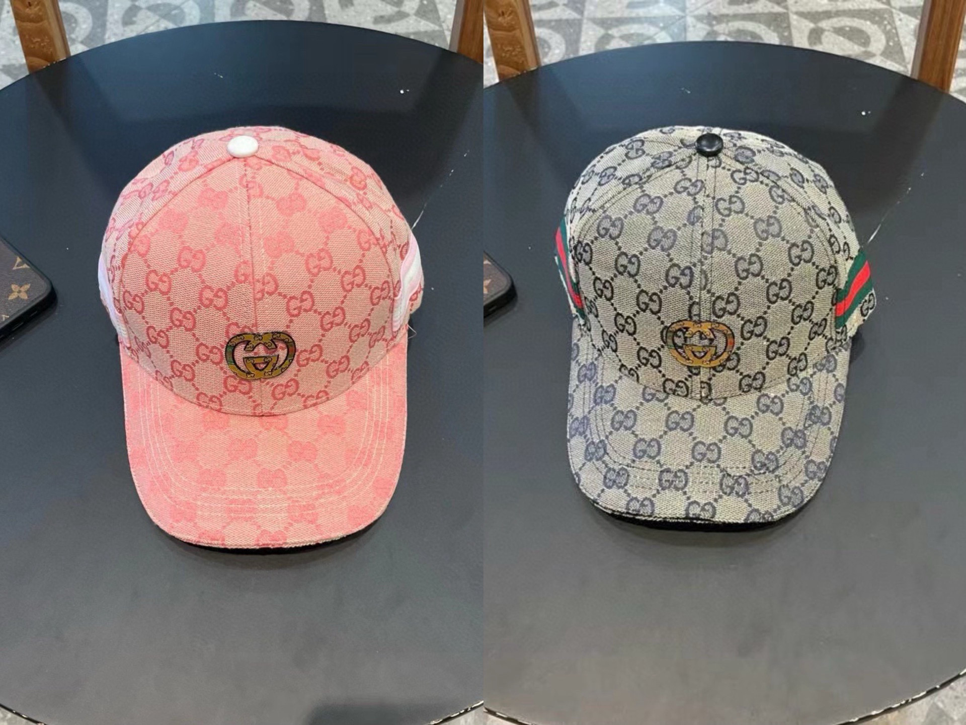 Gucci(古奇)经典原单棒球帽，小双G牛皮拼接，1:1开模订制，质量超赞！帽檐头层牛皮压花，质量极好！