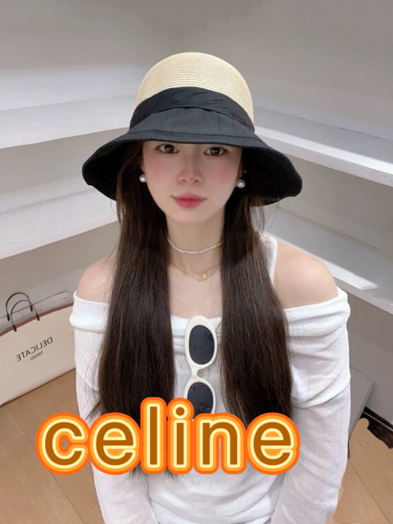 赛琳celine蝴蝶结渔夫帽女春夏遮阳防晒盆帽布草拼接太阳帽大帽檐显脸小