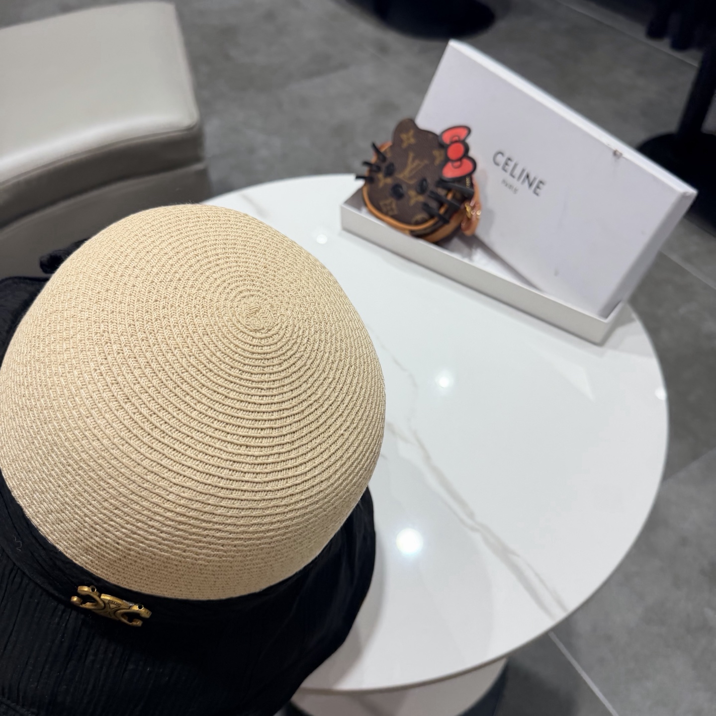 赛琳celine蝴蝶结渔夫帽女春夏遮阳防晒盆帽布草拼接太阳帽大帽檐显脸小