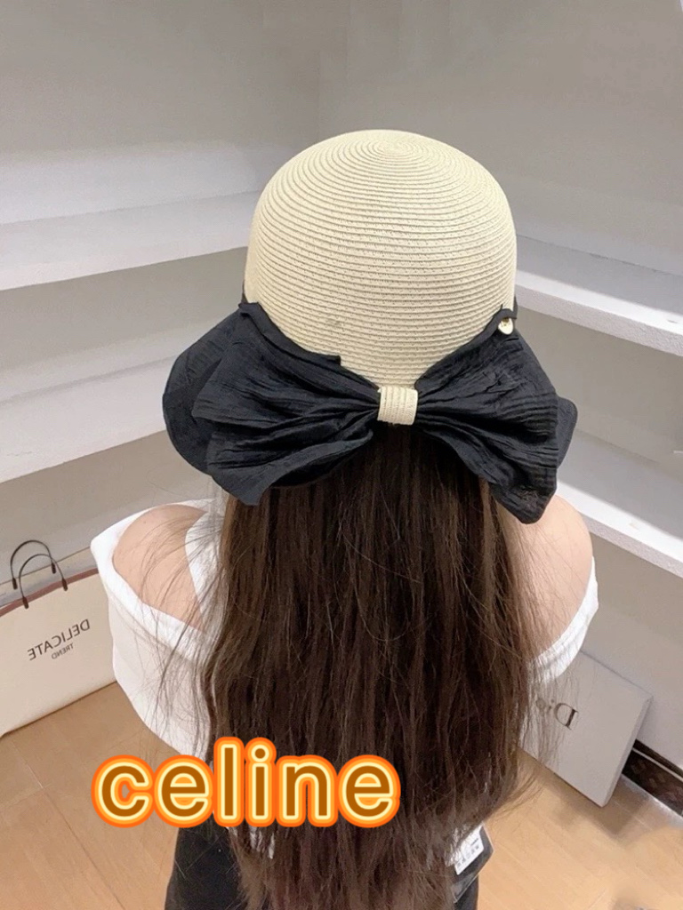 赛琳celine蝴蝶结渔夫帽女春夏遮阳防晒盆帽布草拼接太阳帽大帽檐显脸小