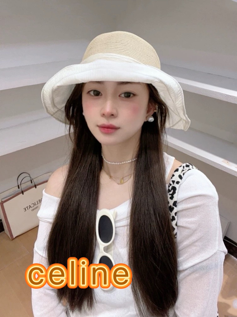 赛琳celine蝴蝶结渔夫帽女春夏遮阳防晒盆帽布草拼接太阳帽大帽檐显脸小