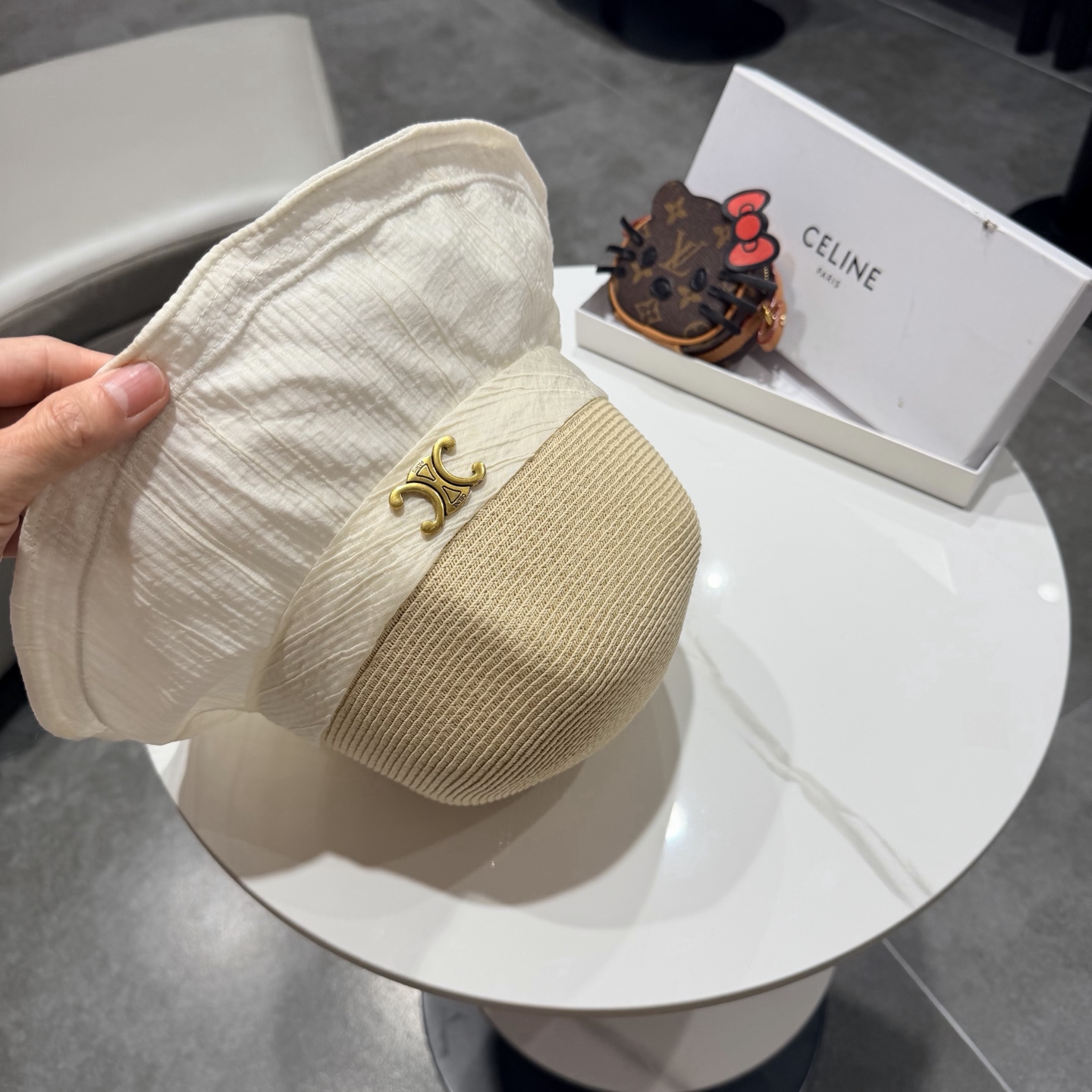 赛琳celine蝴蝶结渔夫帽女春夏遮阳防晒盆帽布草拼接太阳帽大帽檐显脸小