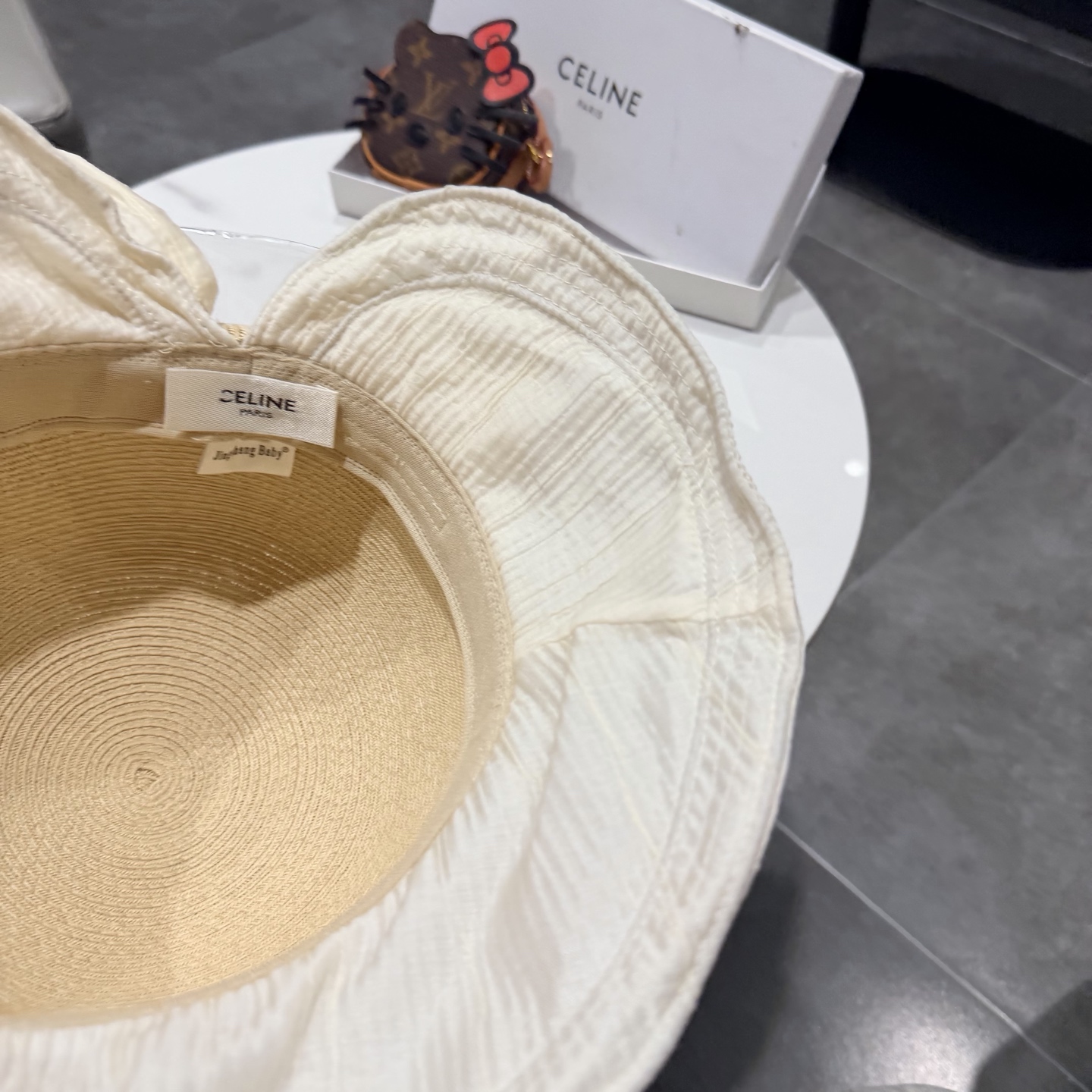 赛琳celine蝴蝶结渔夫帽女春夏遮阳防晒盆帽布草拼接太阳帽大帽檐显脸小