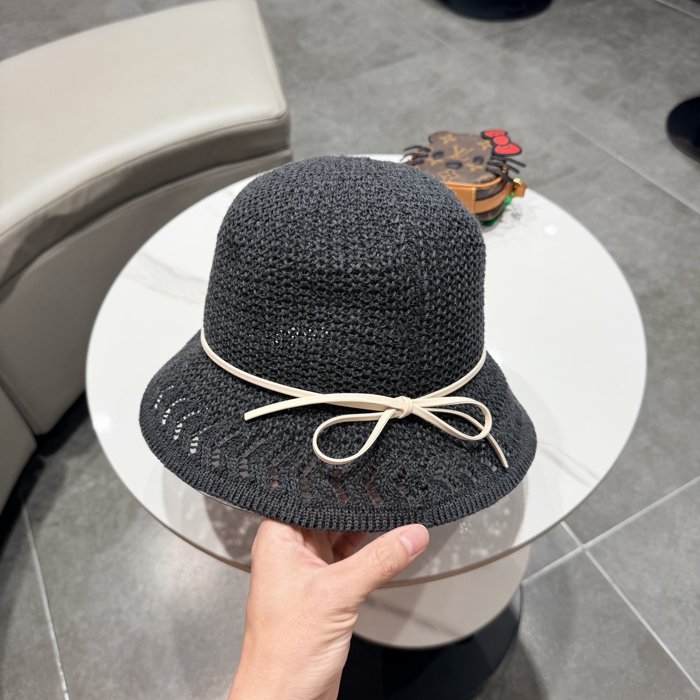 LV路易威登春夏白色镂空针织渔夫帽女防晒遮阳盆帽百搭显脸小日系文艺风帽子