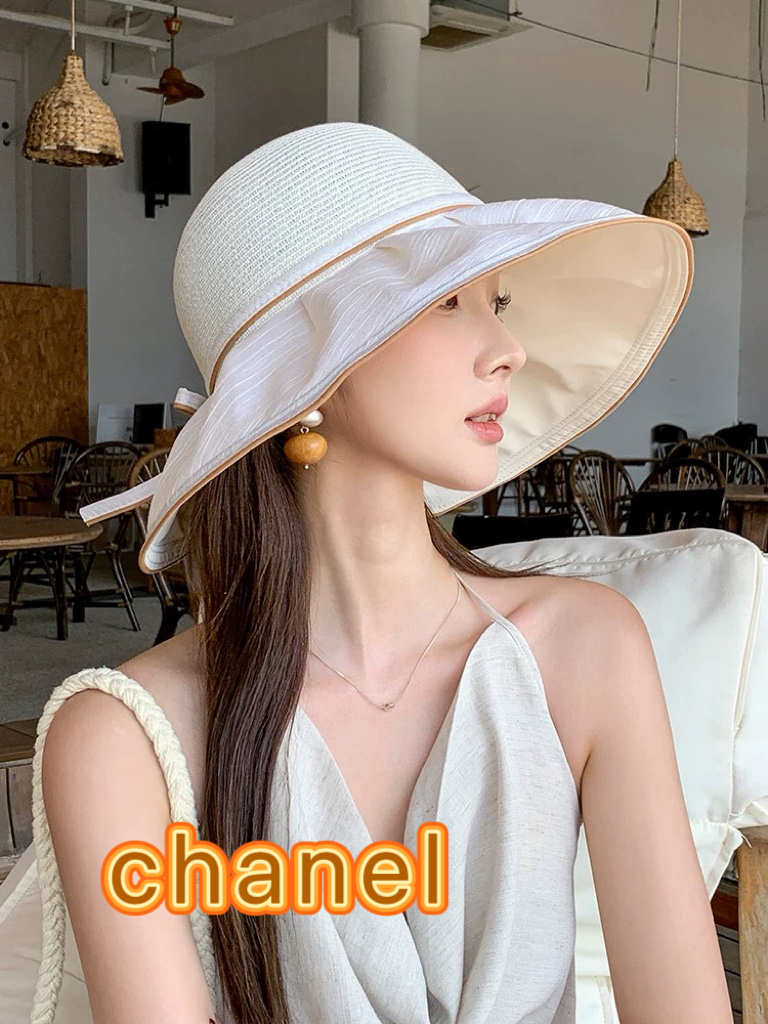 chanel香奈儿2026新款夏季防晒大檐草编渔夫帽女防紫外线遮阳帽沙滩度假防晒帽