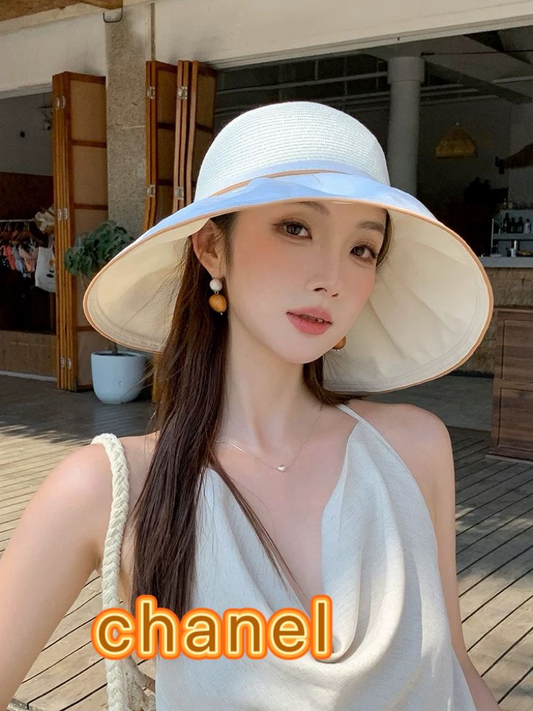 chanel香奈儿2026新款夏季防晒大檐草编渔夫帽女防紫外线遮阳帽沙滩度假防晒帽