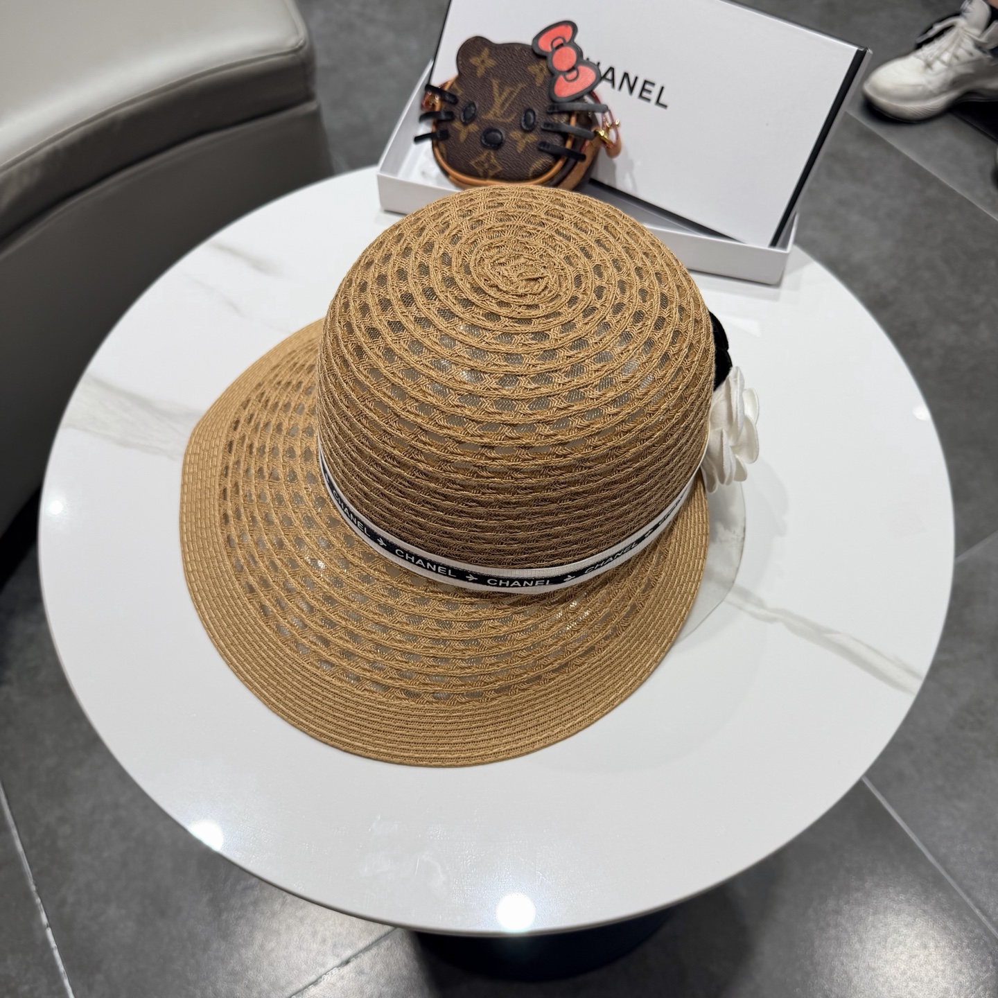 Chanel香奈儿后开叉草帽加强防紫外线，高端定制，头围57cm