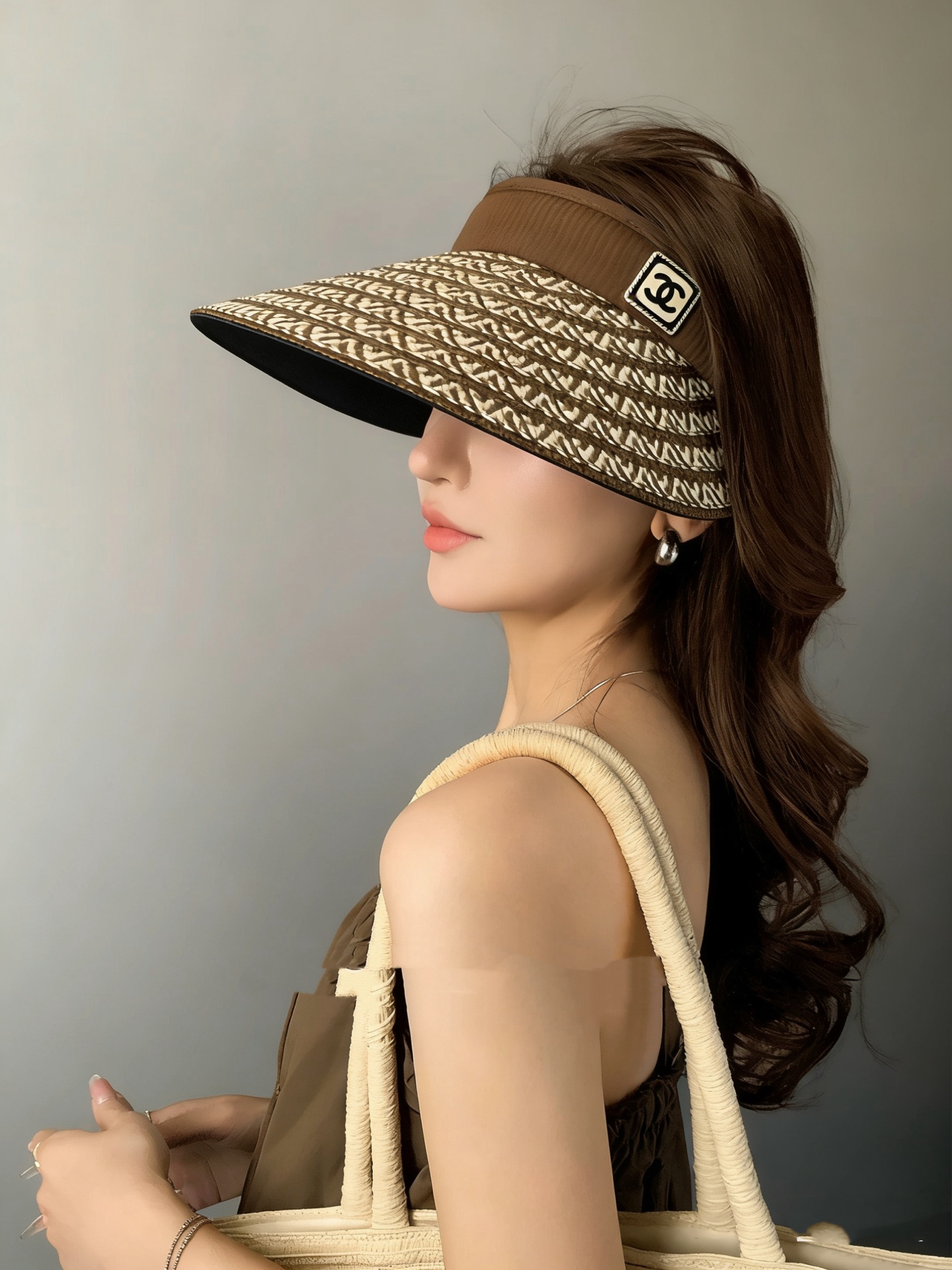 Chanel香奈儿发箍遮阳帽 空顶草帽
