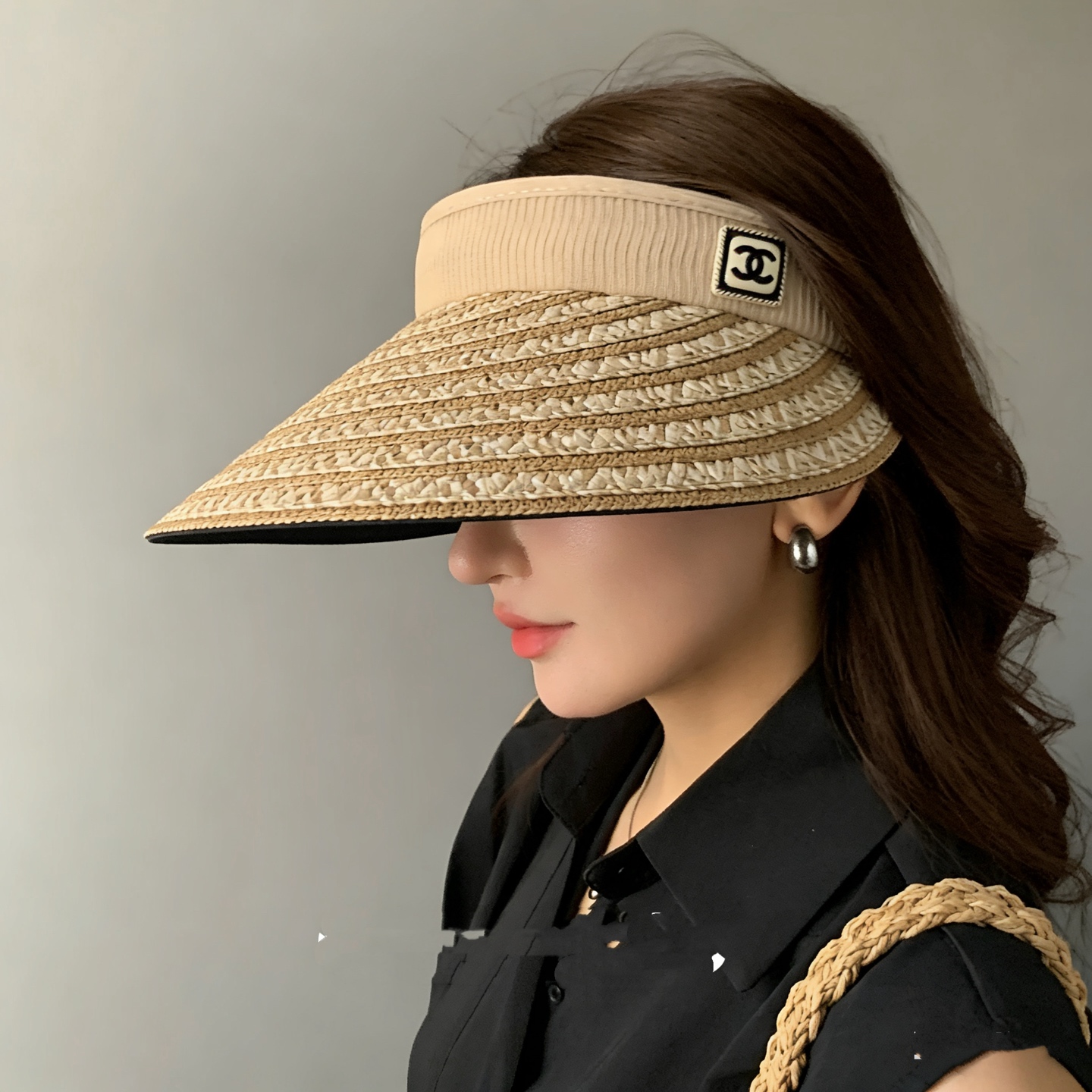 Chanel香奈儿发箍遮阳帽 空顶草帽