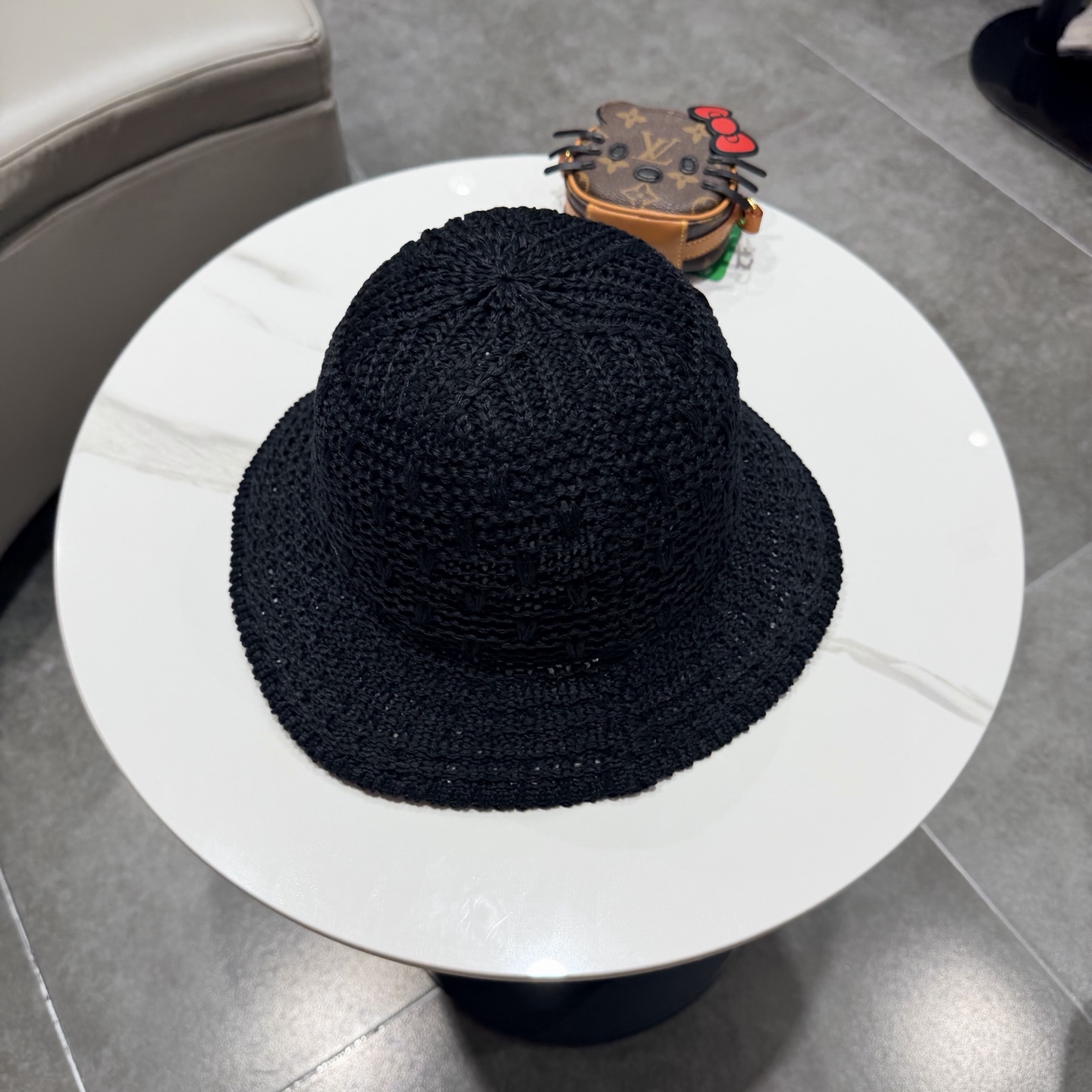 圣罗兰SAINT LAURENT 春夏季针织镂空撞色条纹水桶帽女百搭防晒出游遮阳帽渔夫帽显脸小