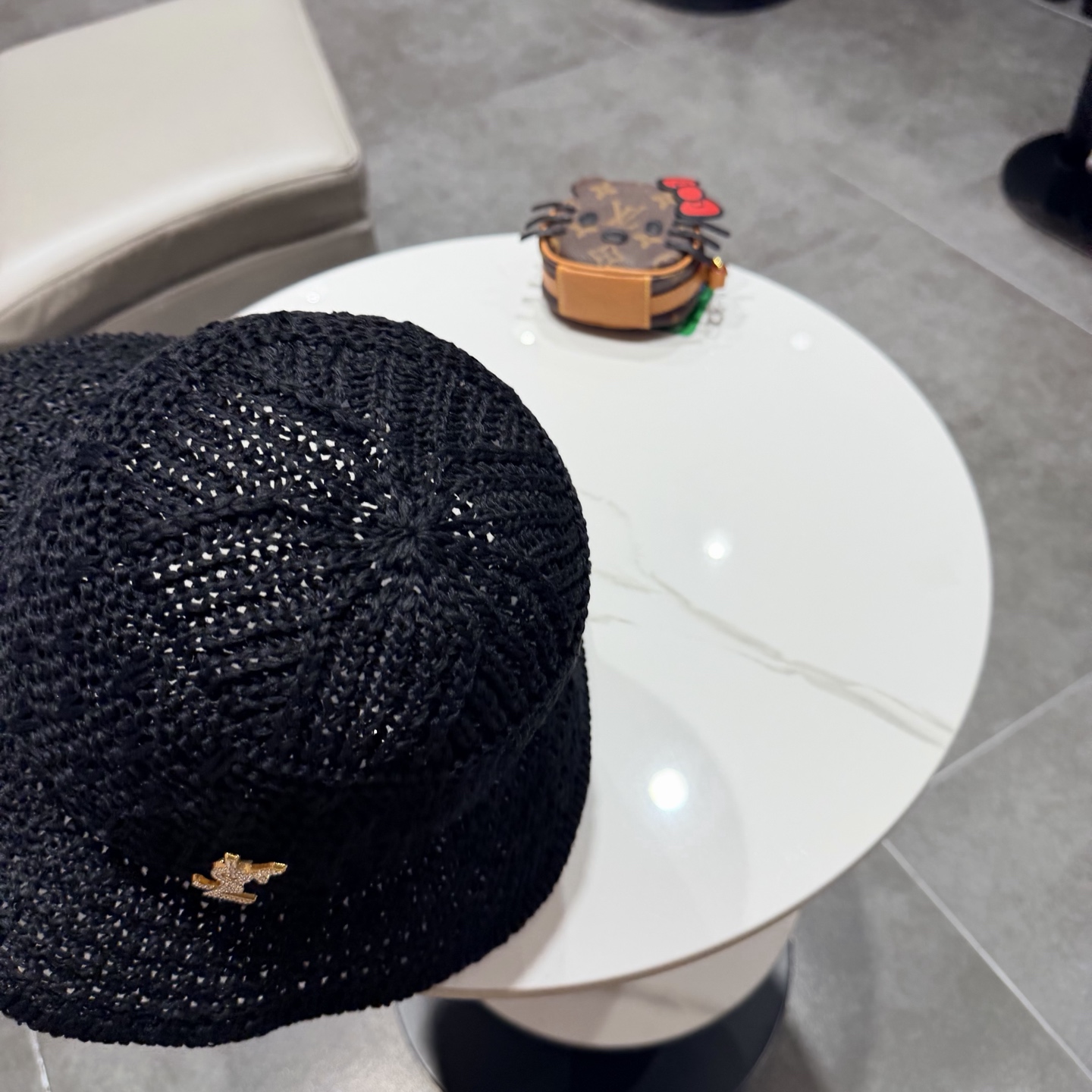 圣罗兰SAINT LAURENT 春夏季针织镂空撞色条纹水桶帽女百搭防晒出游遮阳帽渔夫帽显脸小