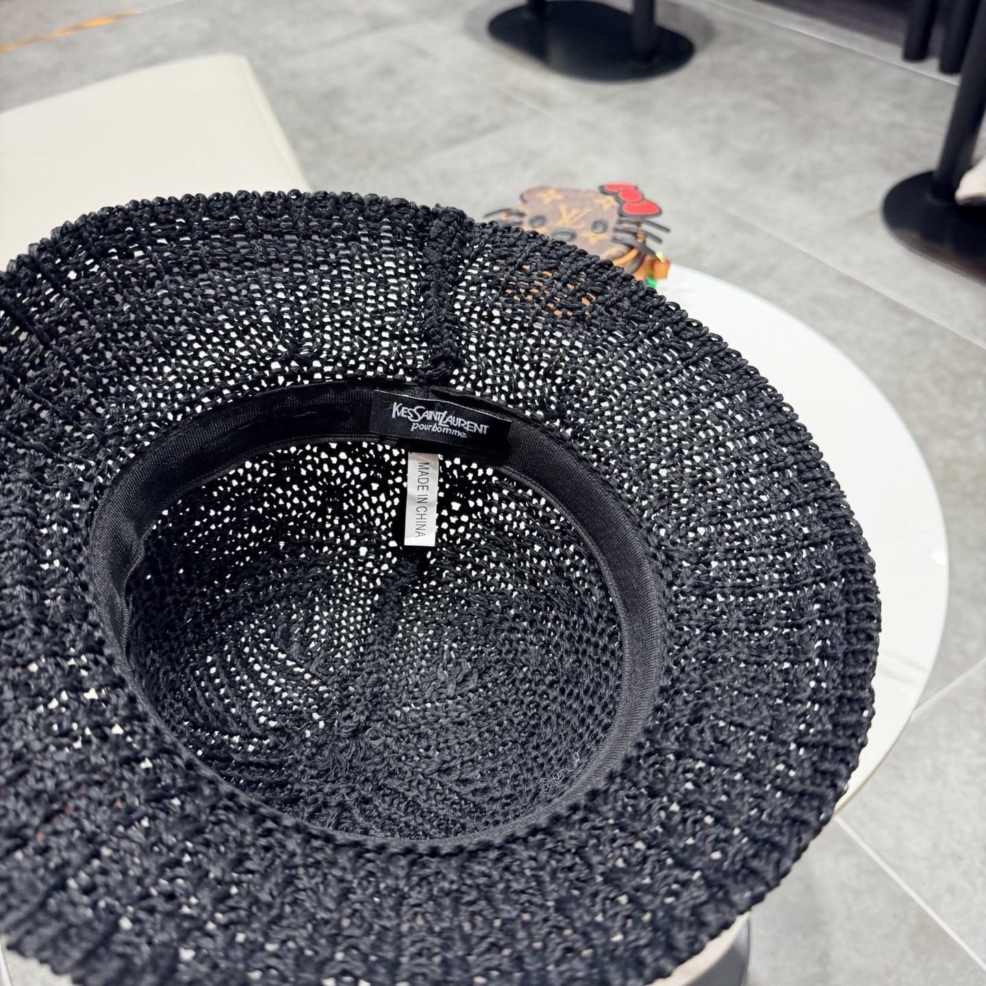 圣罗兰SAINT LAURENT 春夏季针织镂空撞色条纹水桶帽女百搭防晒出游遮阳帽渔夫帽显脸小