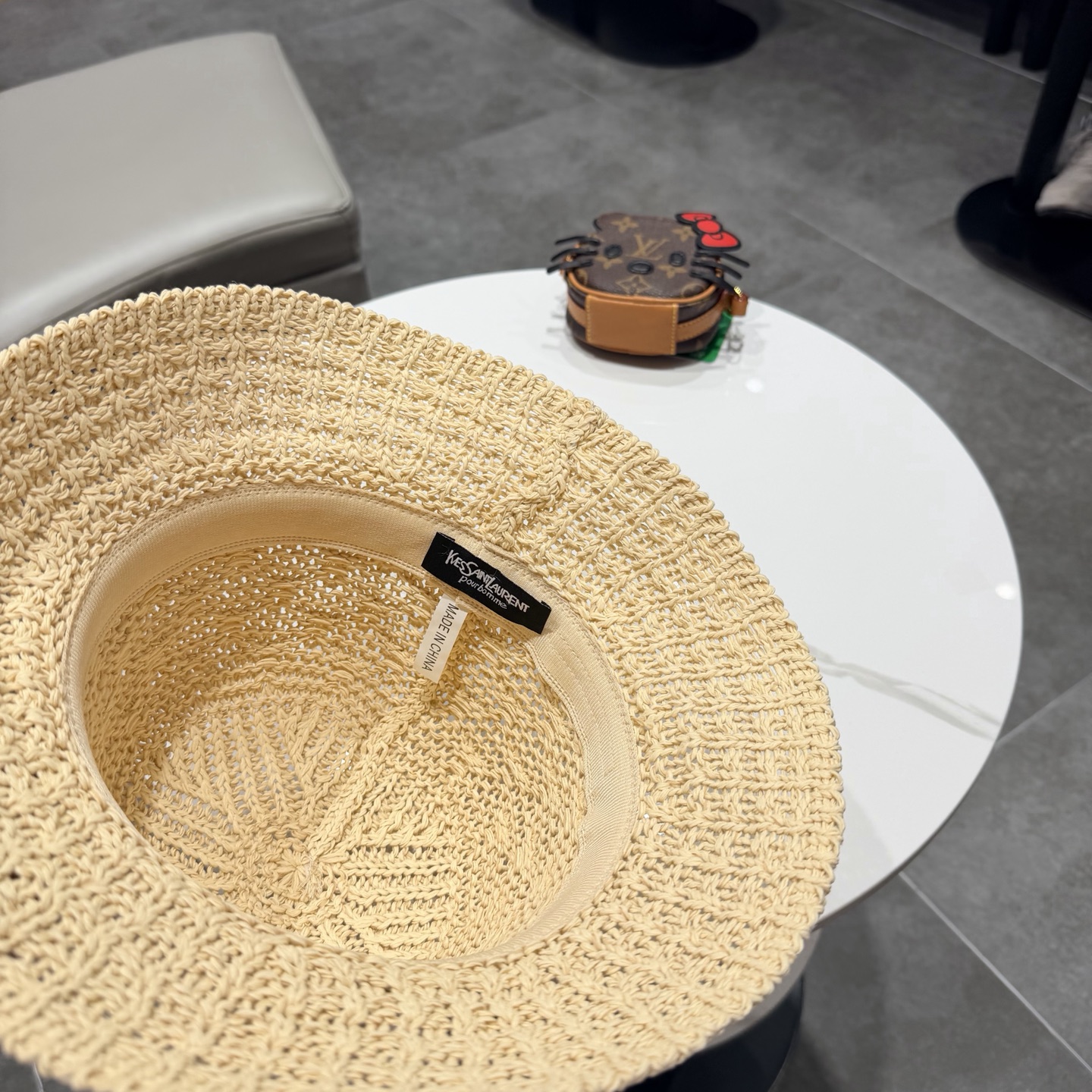 圣罗兰SAINT LAURENT 春夏季针织镂空撞色条纹水桶帽女百搭防晒出游遮阳帽渔夫帽显脸小