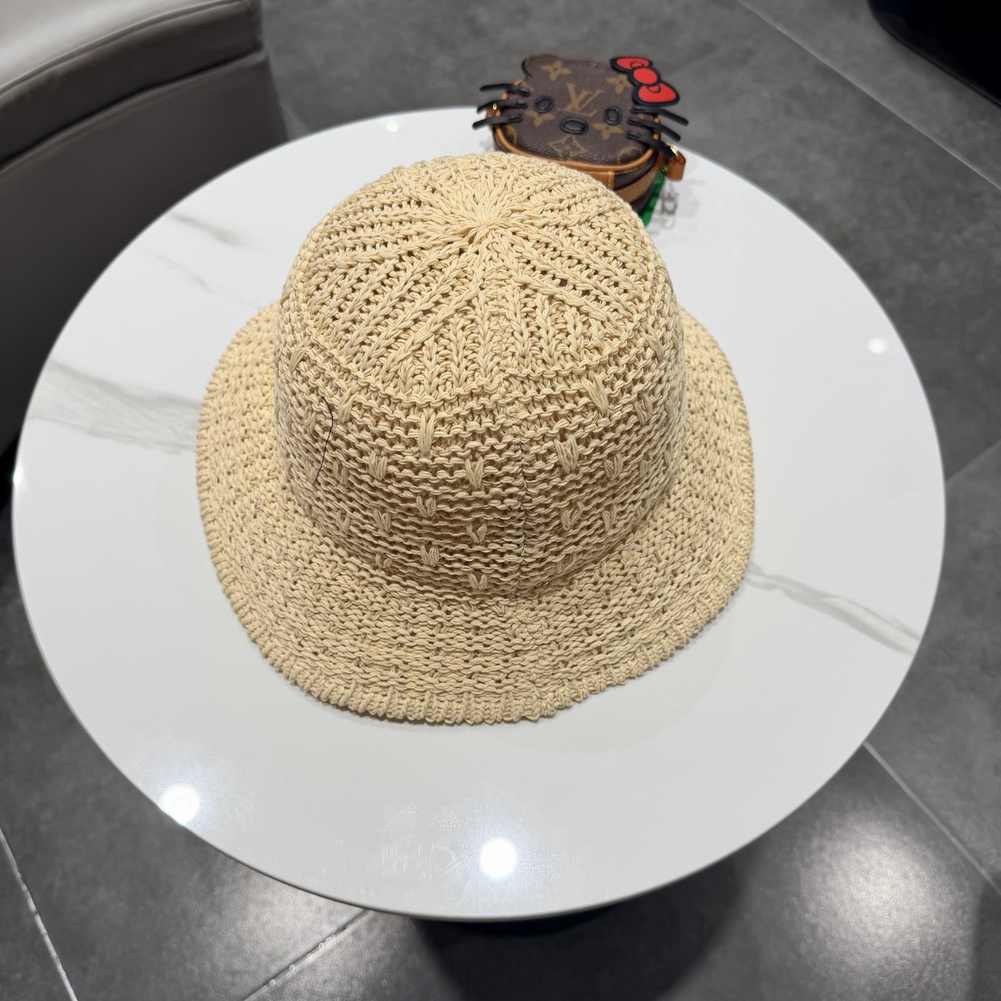 圣罗兰SAINT LAURENT 春夏季针织镂空撞色条纹水桶帽女百搭防晒出游遮阳帽渔夫帽显脸小