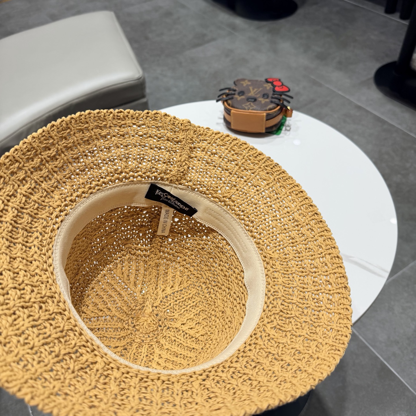 圣罗兰SAINT LAURENT 春夏季针织镂空撞色条纹水桶帽女百搭防晒出游遮阳帽渔夫帽显脸小