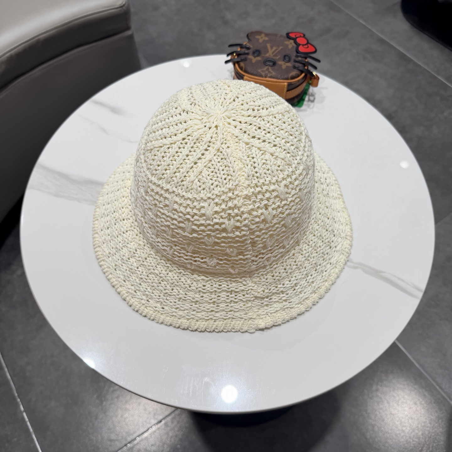 圣罗兰SAINT LAURENT 春夏季针织镂空撞色条纹水桶帽女百搭防晒出游遮阳帽渔夫帽显脸小