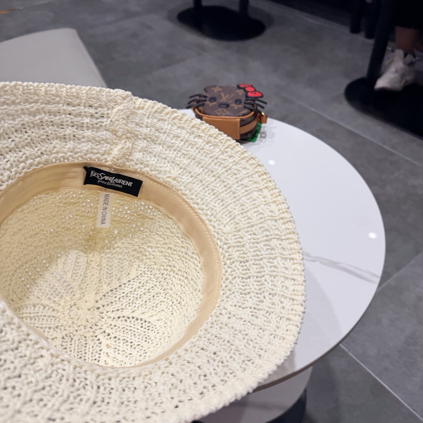 圣罗兰SAINT LAURENT 春夏季针织镂空撞色条纹水桶帽女百搭防晒出游遮阳帽渔夫帽显脸小