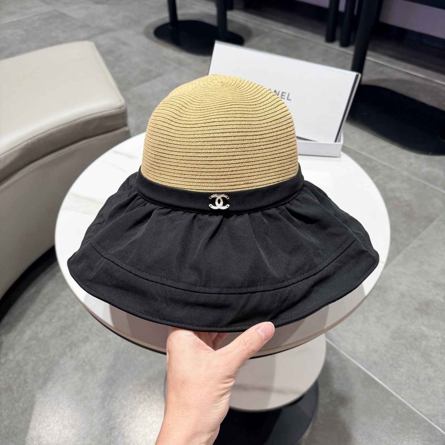 chanel香奈儿新款可收纳当包包渔夫帽子女防紫外线防晒太阳帽优雅百搭个性草帽学生
