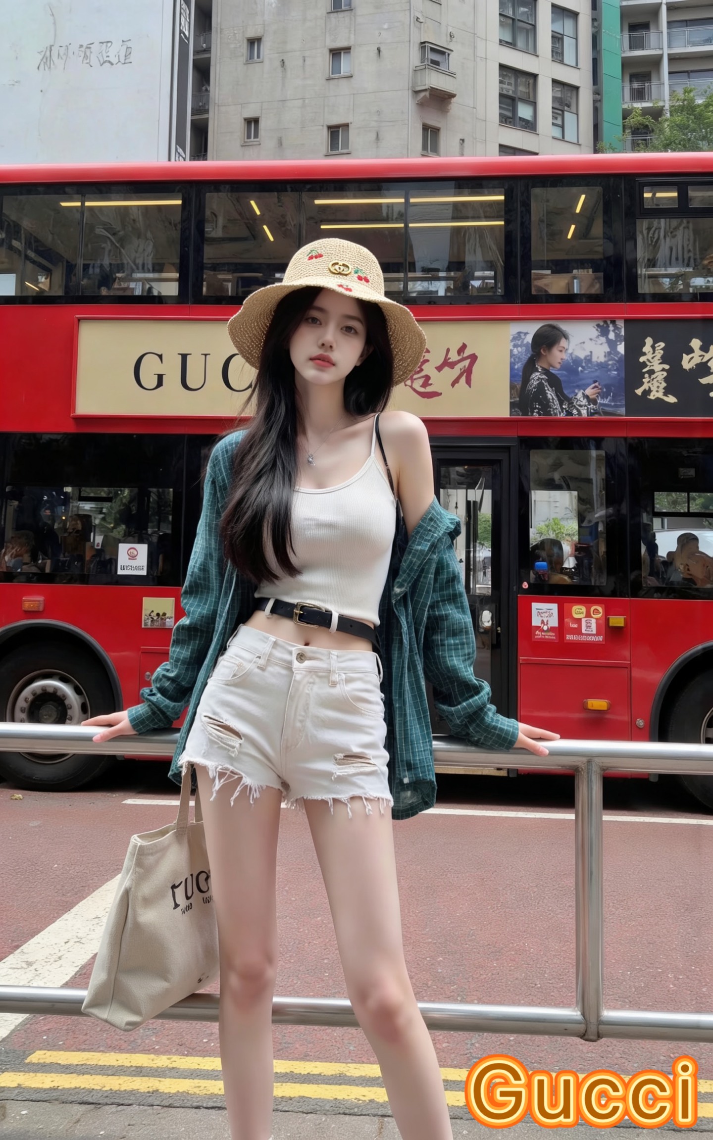 Gucci古奇春夏新款草莓拉菲草手工渔夫帽编织度假风帽子2026新款防晒太阳帽