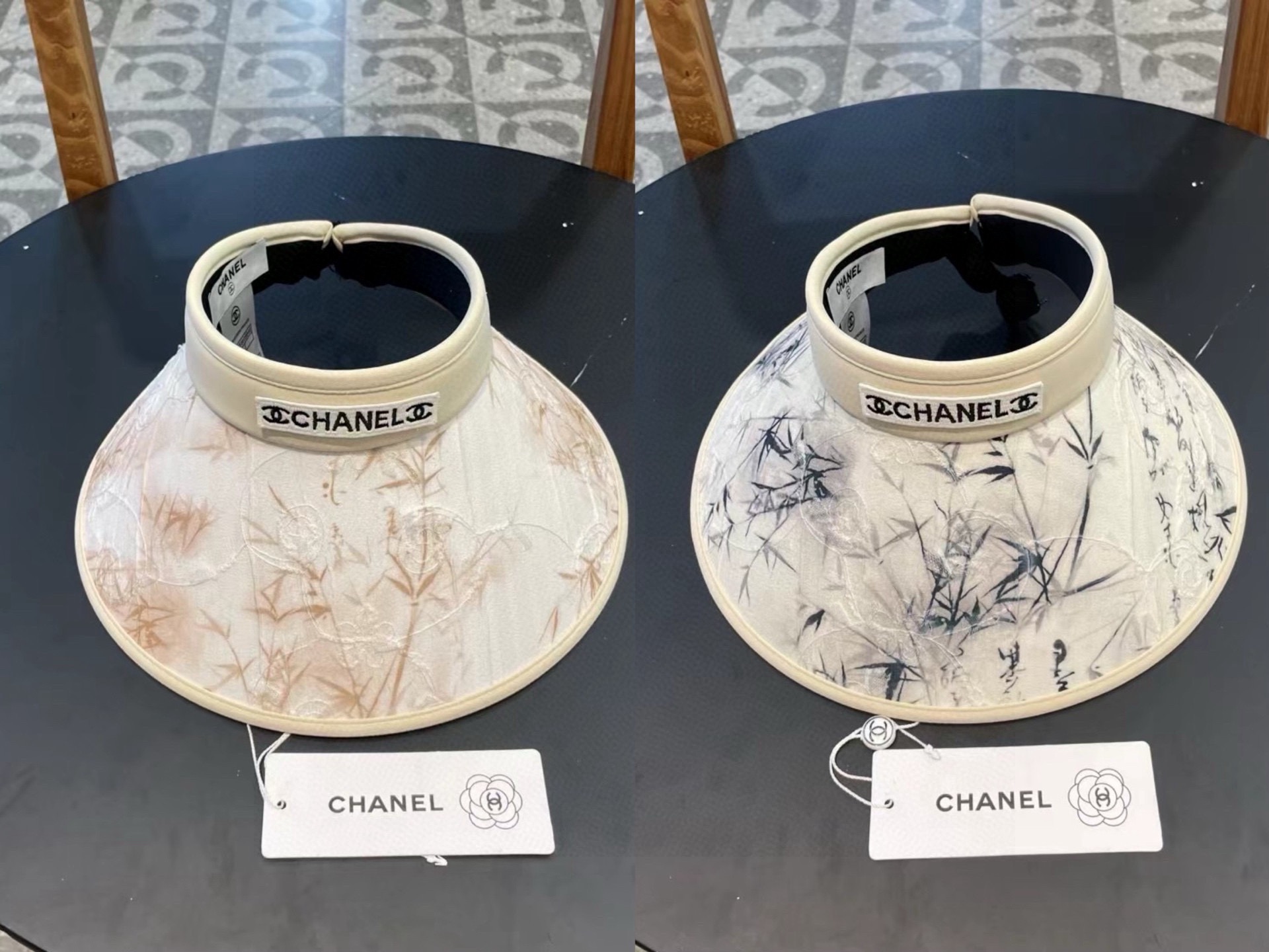 chanel香奈儿新国风水墨画夏季遮阳空顶帽女出游可折叠大檐休闲出游遮阳防晒帽