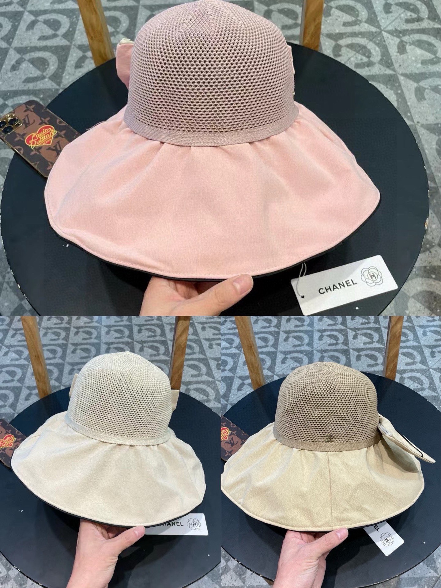 香奈儿Chanel时尚春夏季大帽檐出游渔夫帽防紫外线遮阳帽女蝴蝶结字母太阳帽潮
