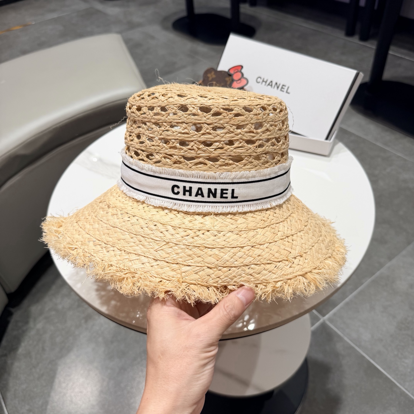 Chanel香奈儿拉菲草帽，遮阳大草帽，头围57cm
