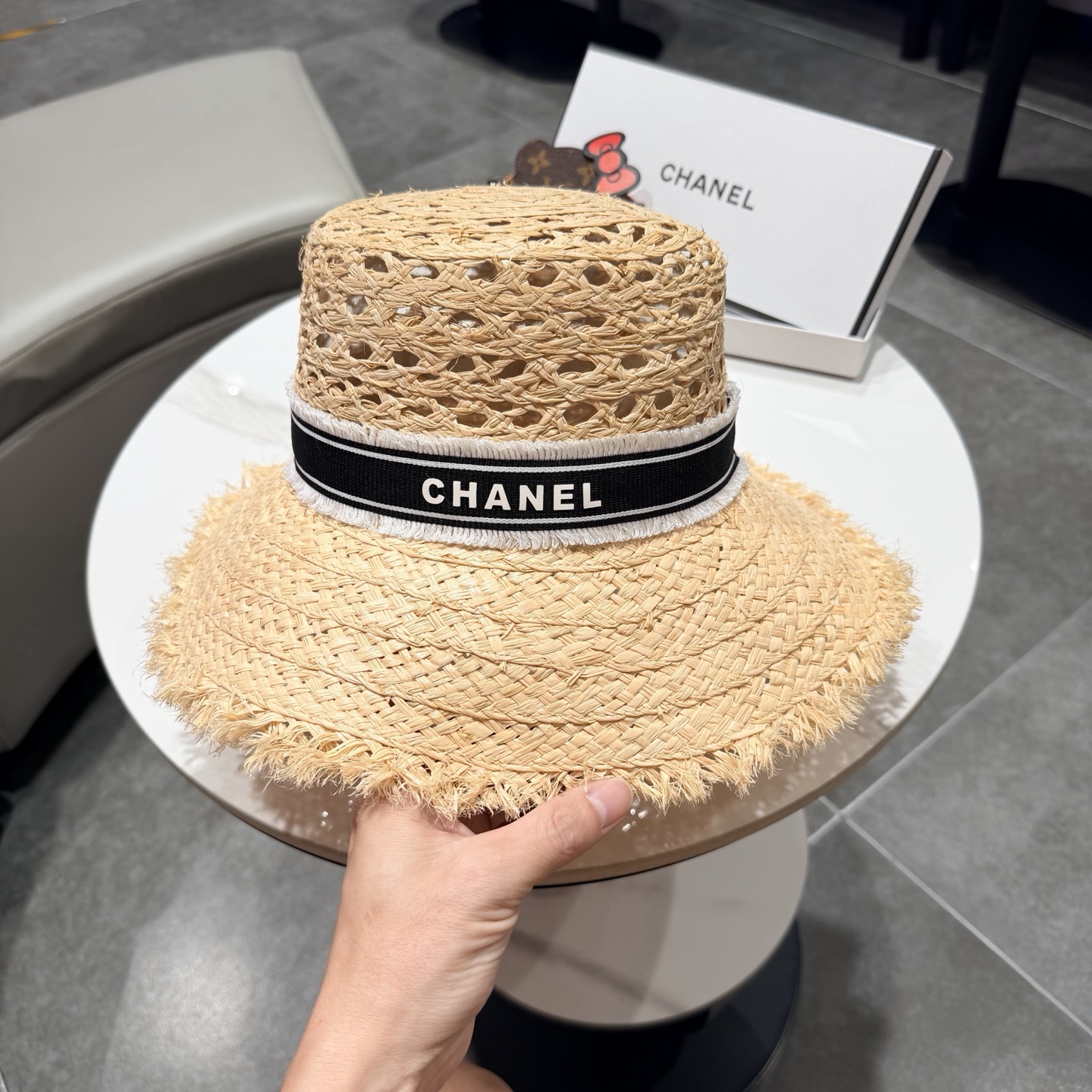 Chanel香奈儿拉菲草帽，遮阳大草帽，头围57cm