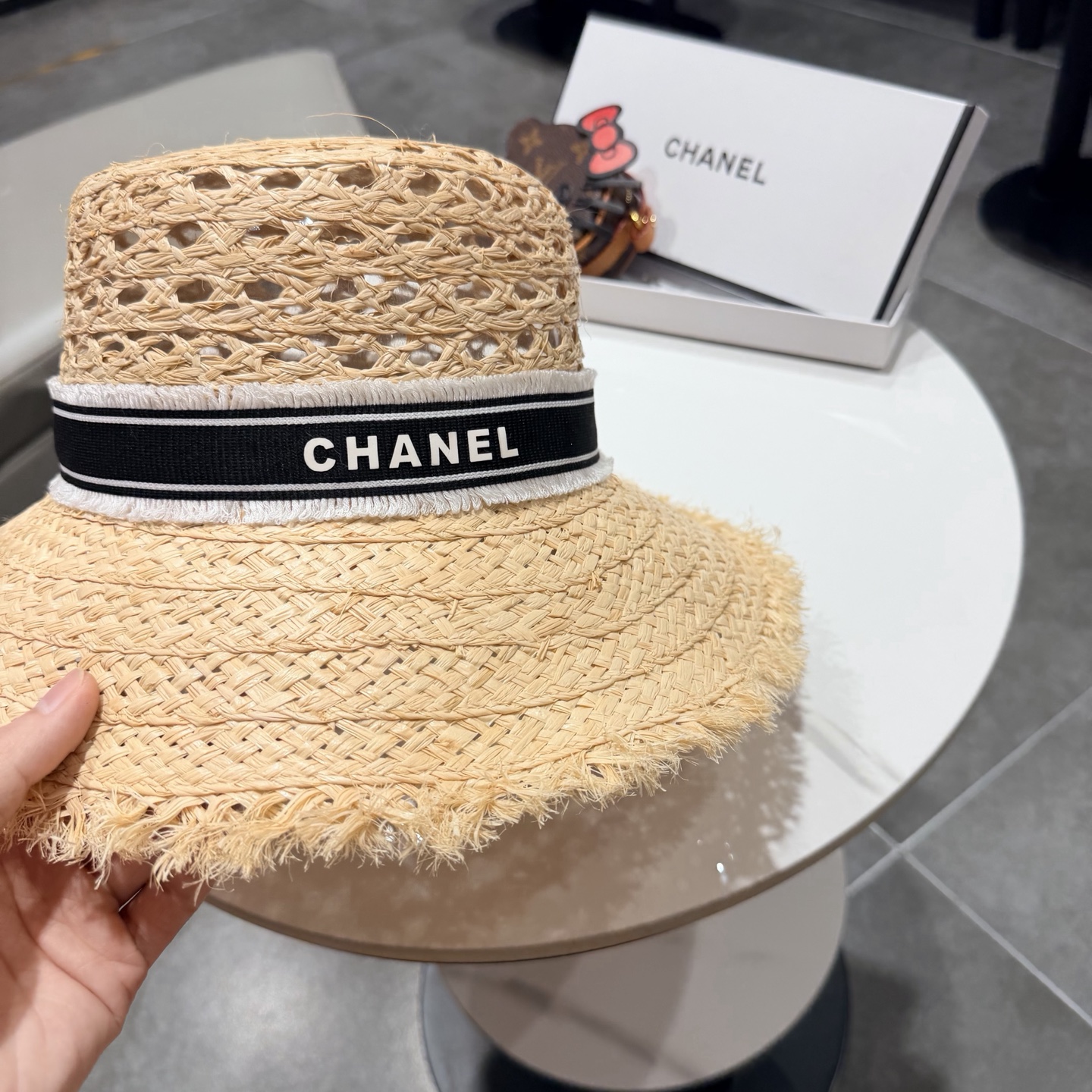 Chanel香奈儿拉菲草帽，遮阳大草帽，头围57cm