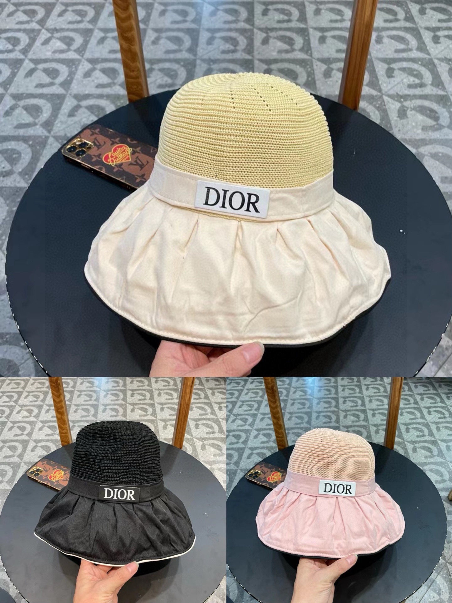 DIOR迪奥 字母彩胶防晒遮阳帽夏季旅游大沿防风太阳帽新