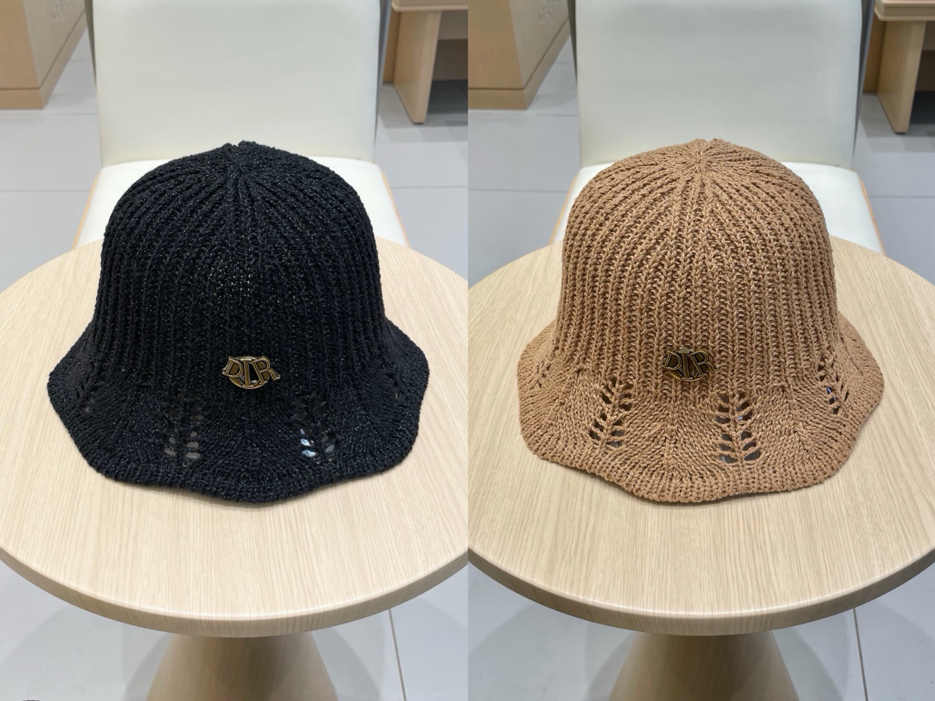 迪奥dior镂空简约纯色草编水桶帽女春季休闲百搭水桶帽防晒遮阳渔夫帽
