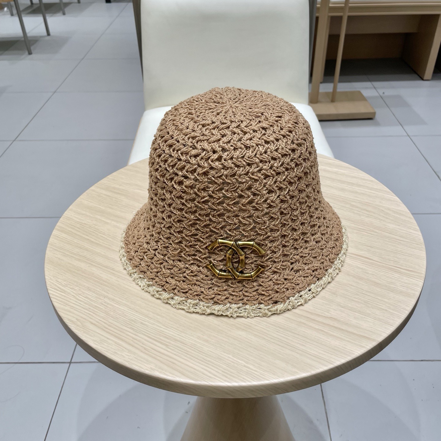 Chanel香奈儿大头围草编镂空渔夫帽女夏季防晒遮阳盆帽显脸小可折叠拼色水桶帽