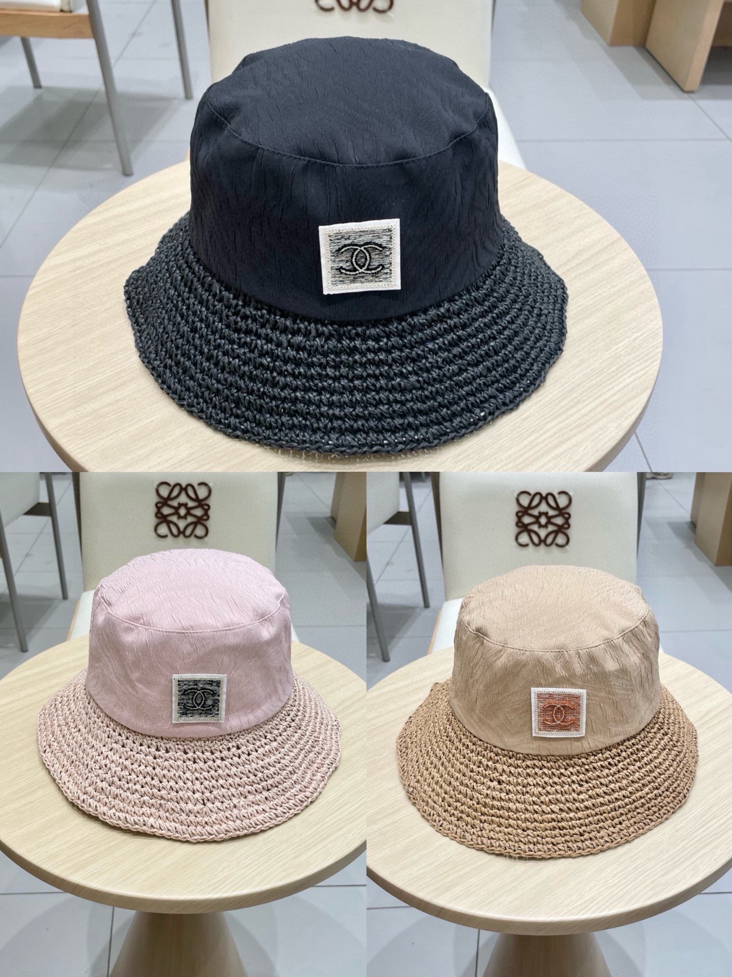 chanel香奈儿2025新款夏季布草混编遮阳帽休闲百搭镂空帽檐防晒渔夫帽显脸小女