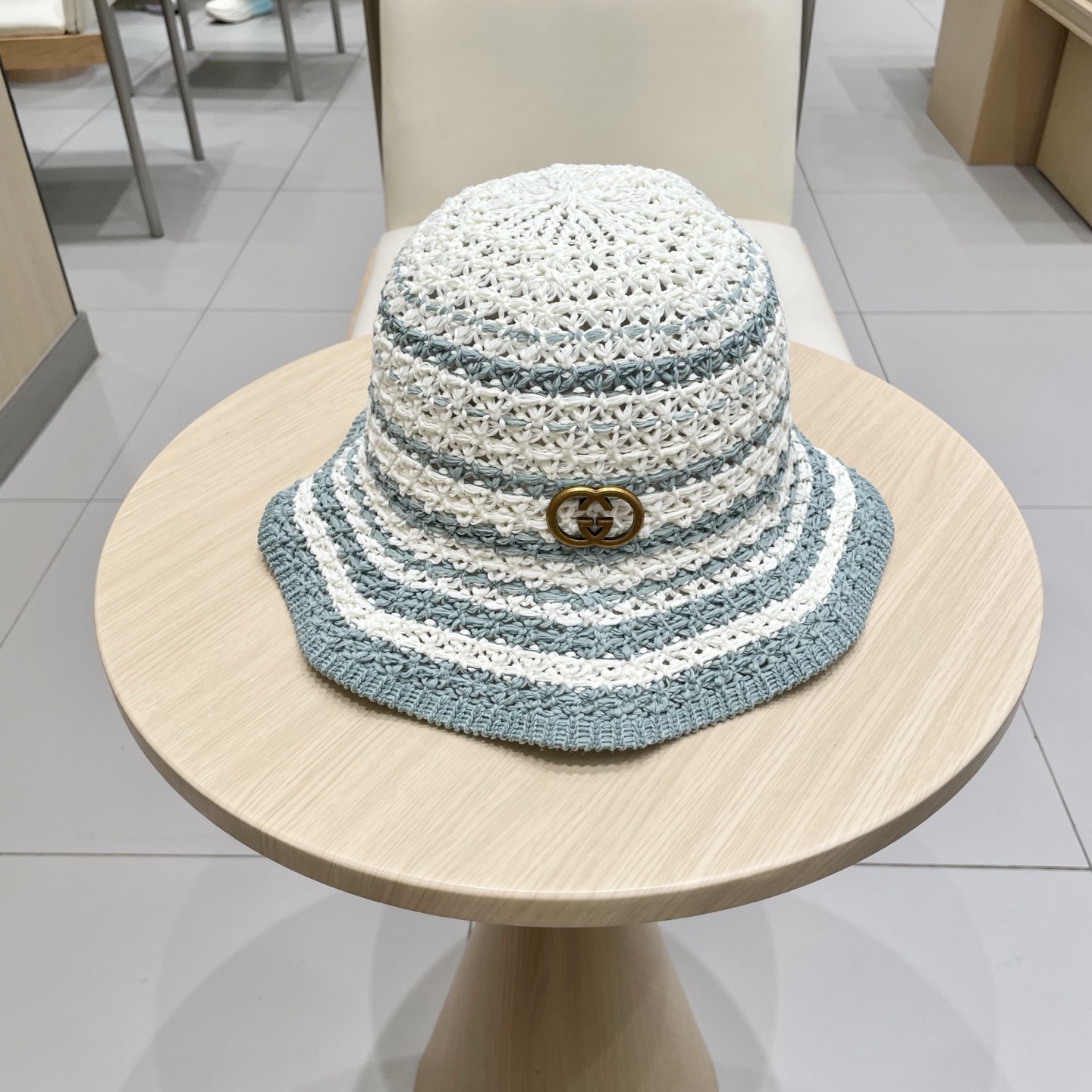 Gucci古奇日系针织卷边镂空渔夫帽子女春夏季2025新款透气遮阳防晒帽子盆帽