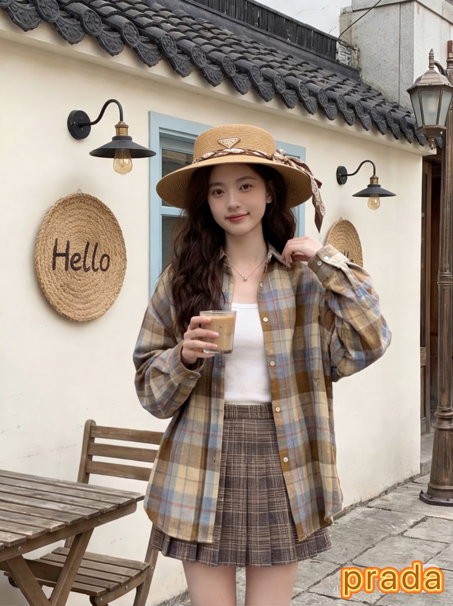 普拉达新款平顶礼帽，草帽，头围57cm