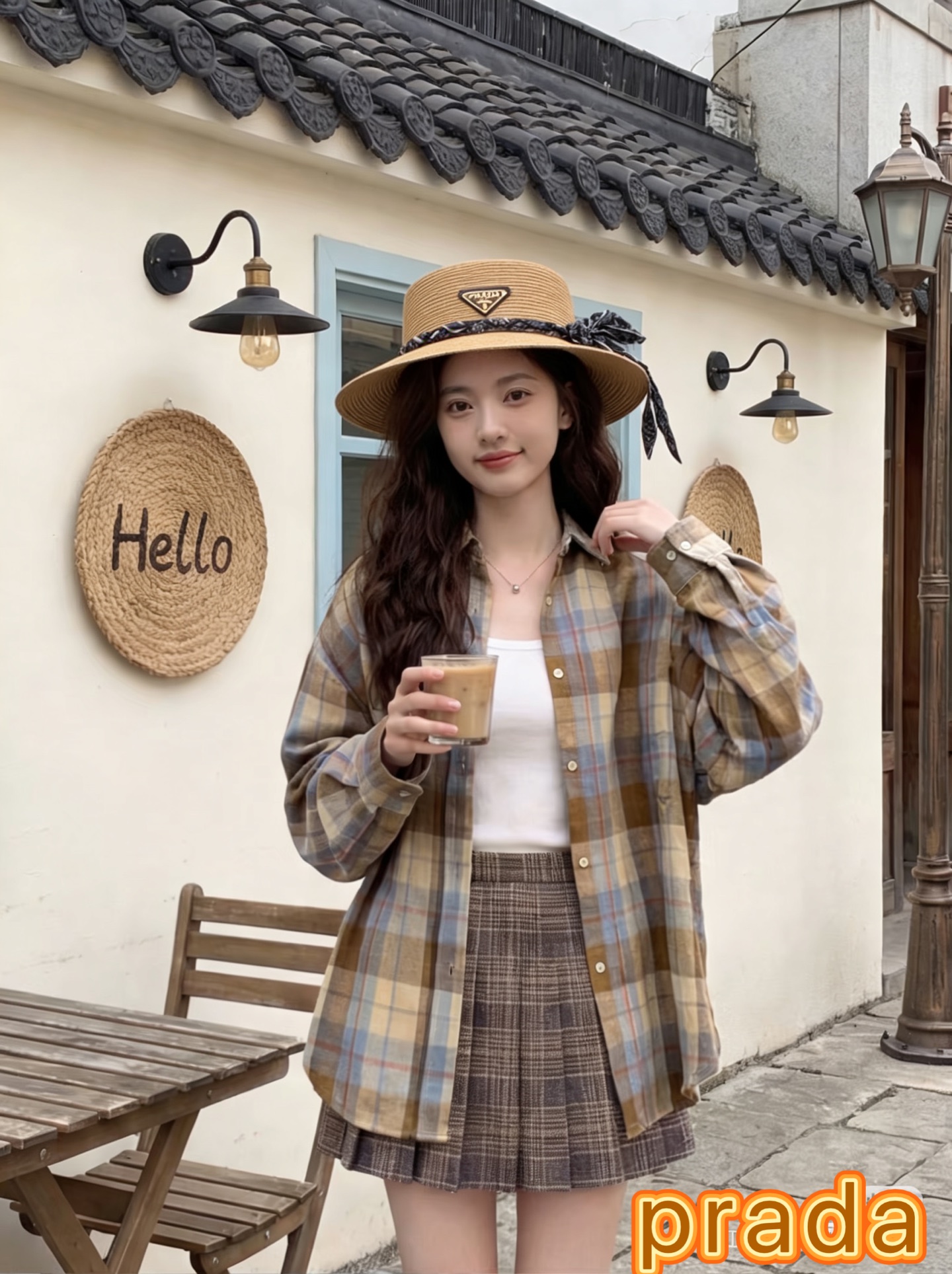 普拉达新款平顶礼帽，草帽，头围57cm