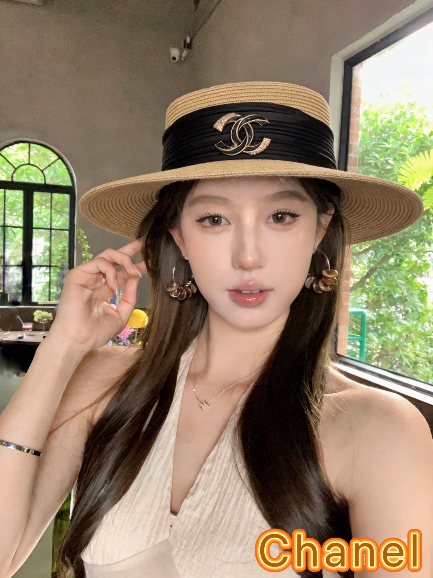 Chanel香奈儿新款名媛风平顶草帽，夏季百搭！